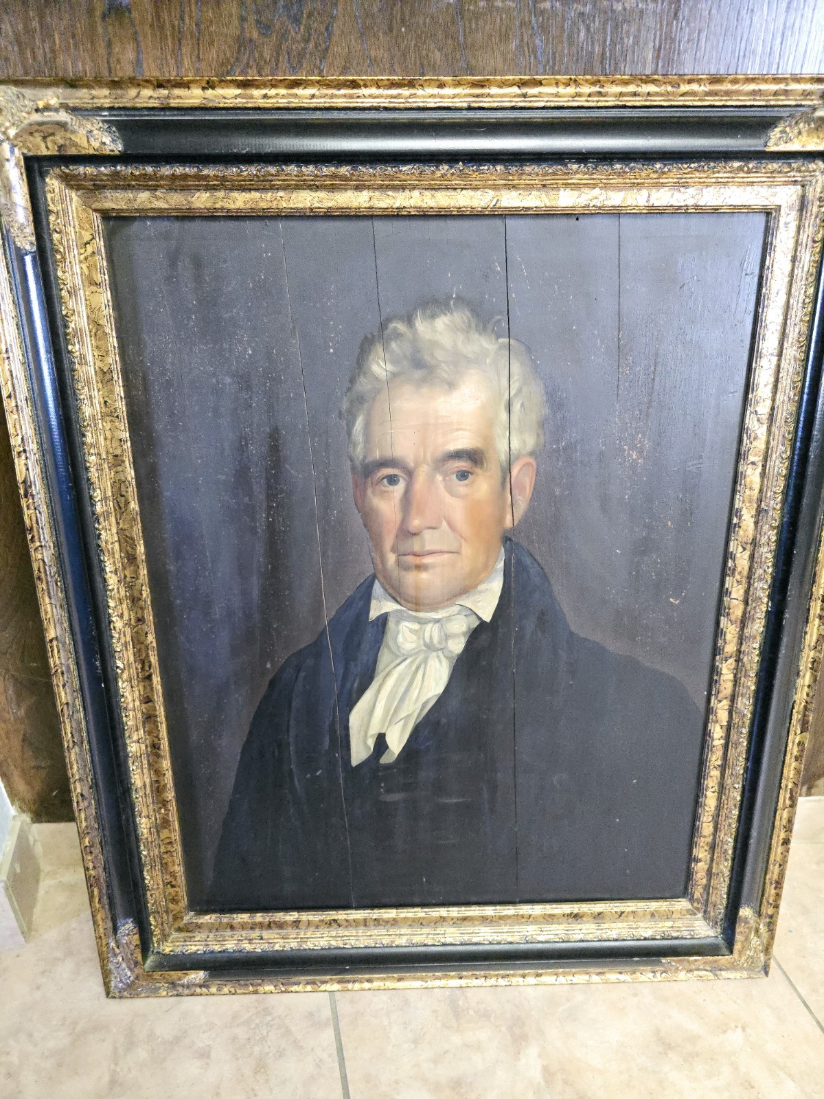 19th Century Oil Painting Portrait Of Roger Henry Mills Wisconsin Pioneer 35x29\
