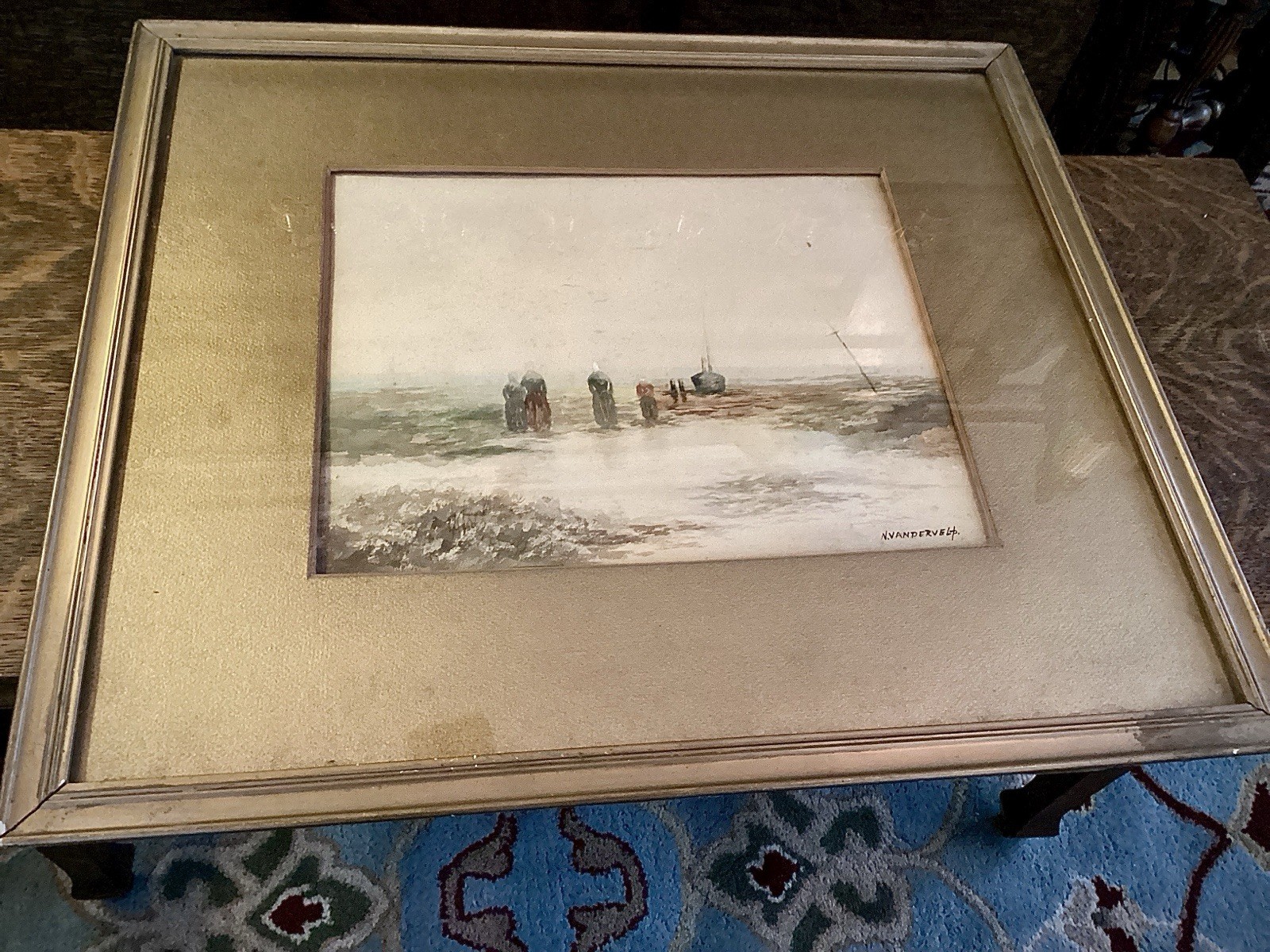 Original Watercolor Painting Beach Seascape Original Wavy Glass N. Vanderveld