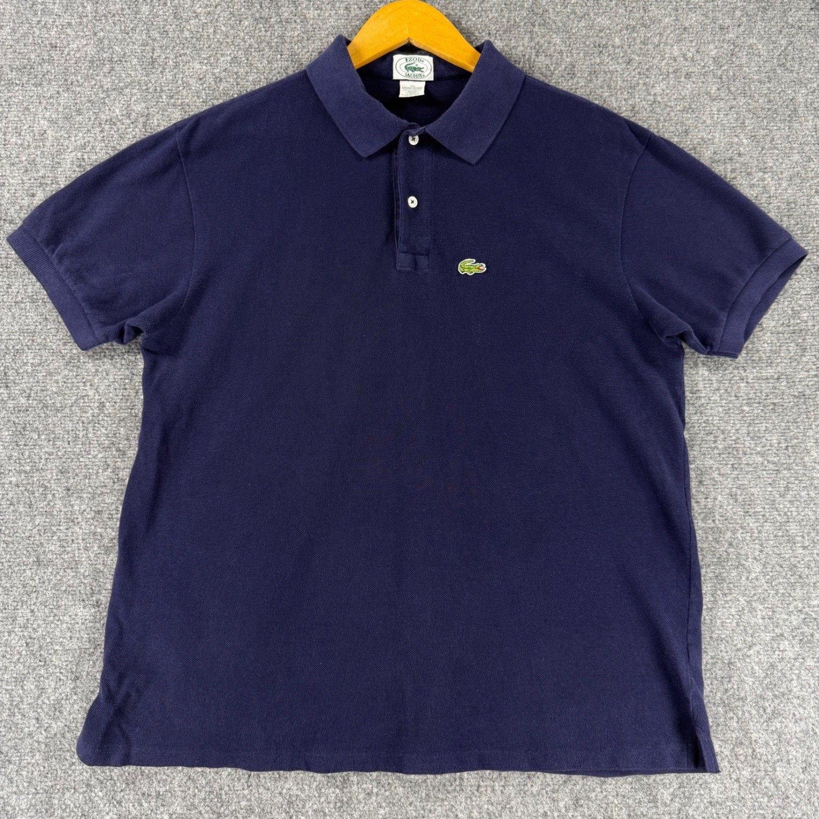 Vintage Izod Lacoste Polo Shirt Men XL (Fits like Large) Navy Blue Cotton Pique