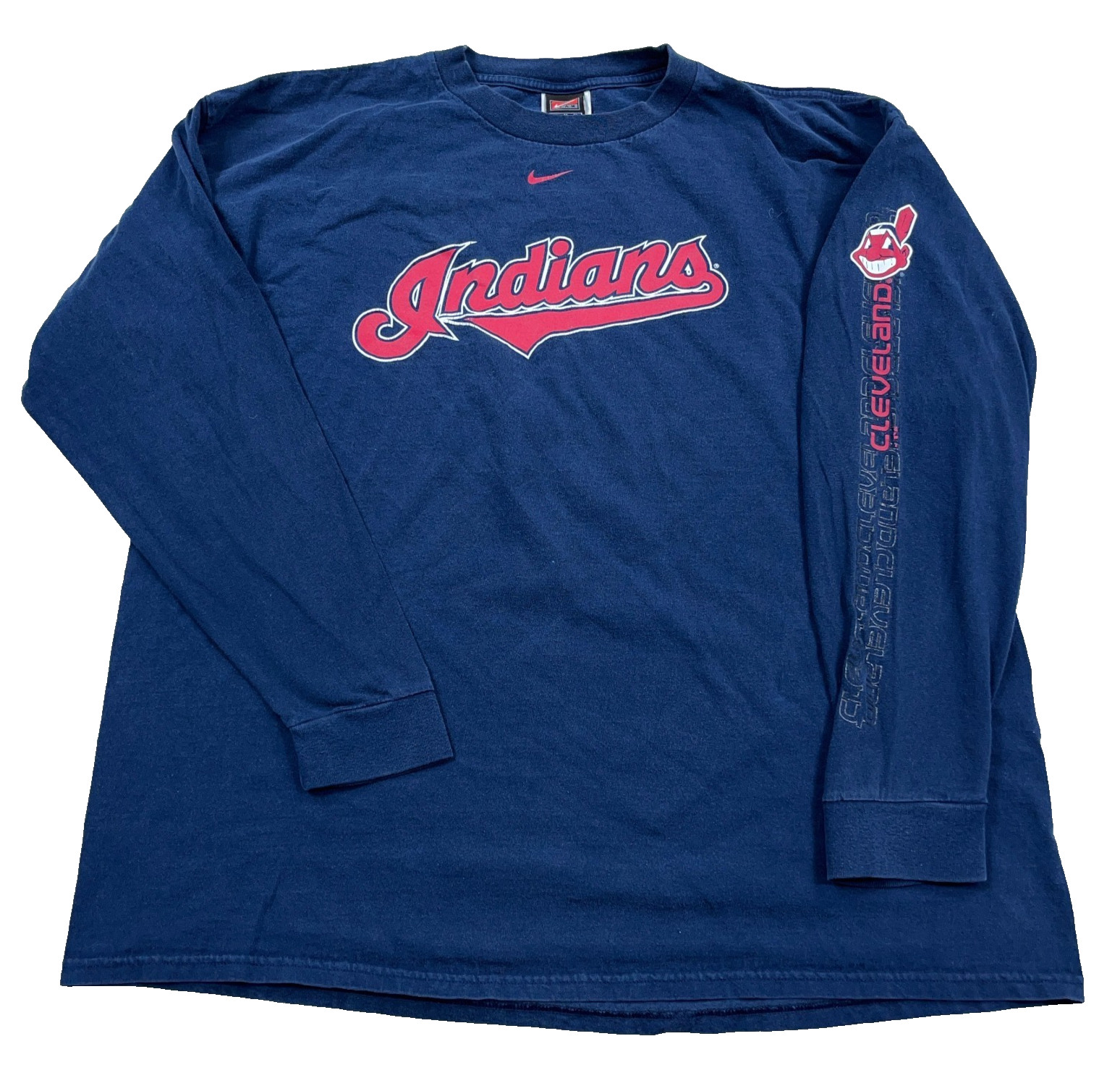 Vintage Cleveland Indians Shirt Men XL Blue Long Sleeve Nike Center Swoosh 90s Vintage Cleveland Indians Shirt Men XL Blue Long Sleeve Nike Center Swoosh 90s