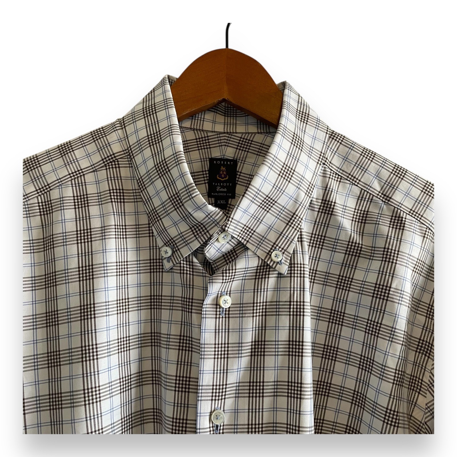 Robert Talbott Estate Shirt Men\'s XXL Tailored Fit Plaid Button Down Brown Blue