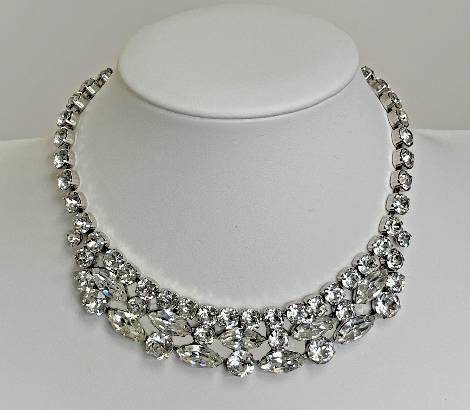 Vintage Eisenberg Signed Clear Rhinestone Silver-Tone Necklace