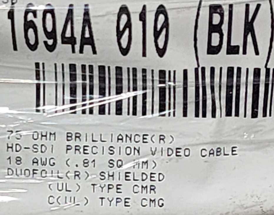 NEW Belden 1694A Video Brilliance HD-SDI RG6 18awg Coaxial Cable 6GHz Black