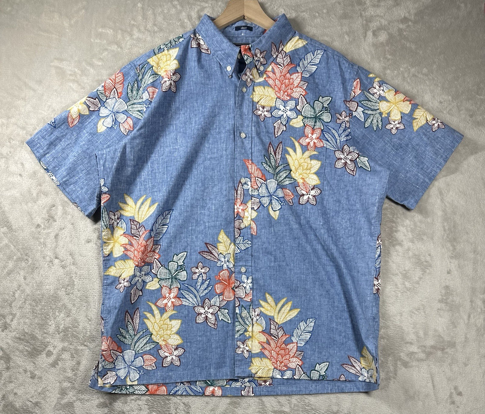 Vintage Reyn Spooner S/S Button Down Shirt Men’s XL Classic Blue Floral Hawaiian