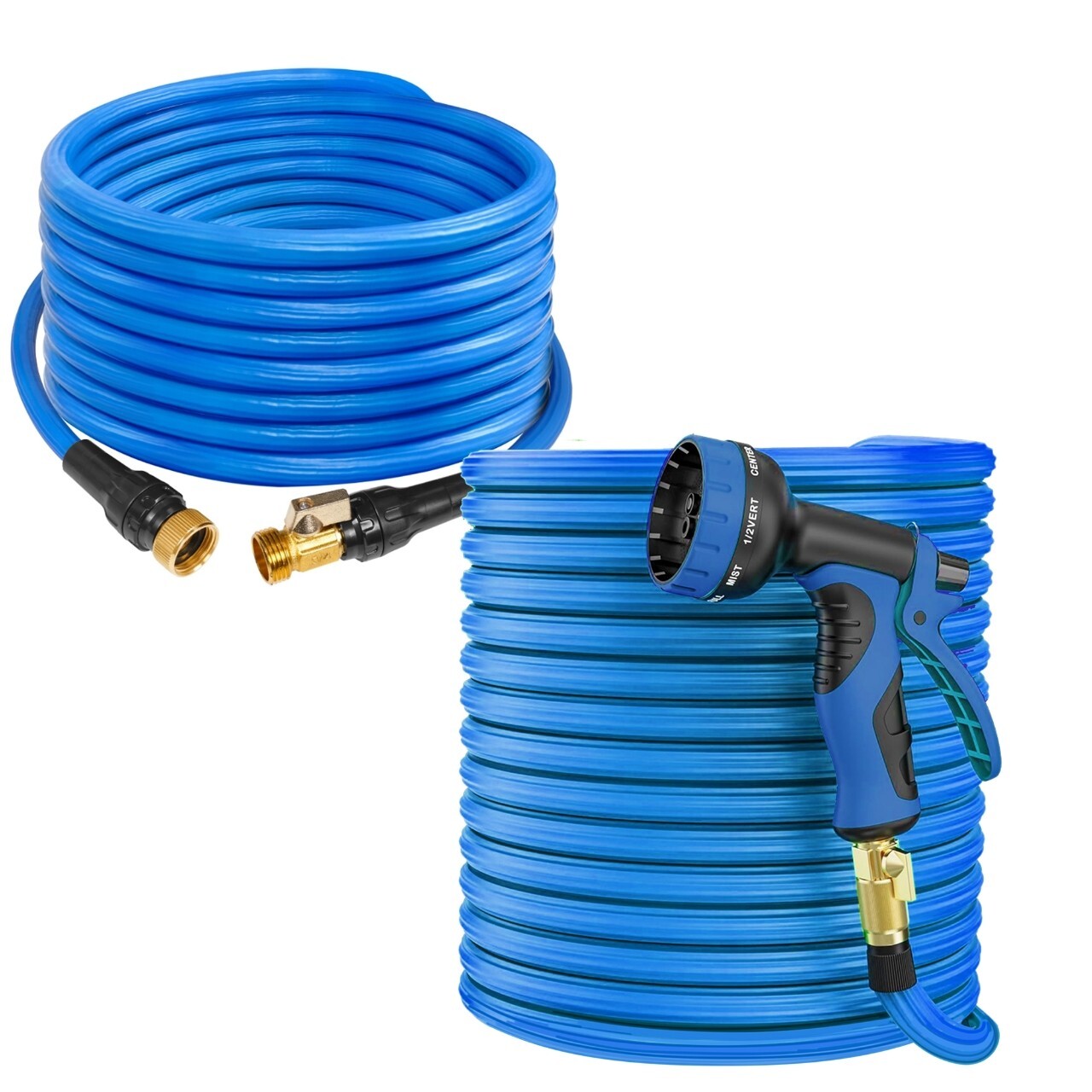 100ft Expandable Rubber Garden Hose 10-Function Spray Nozzle Lightweigh