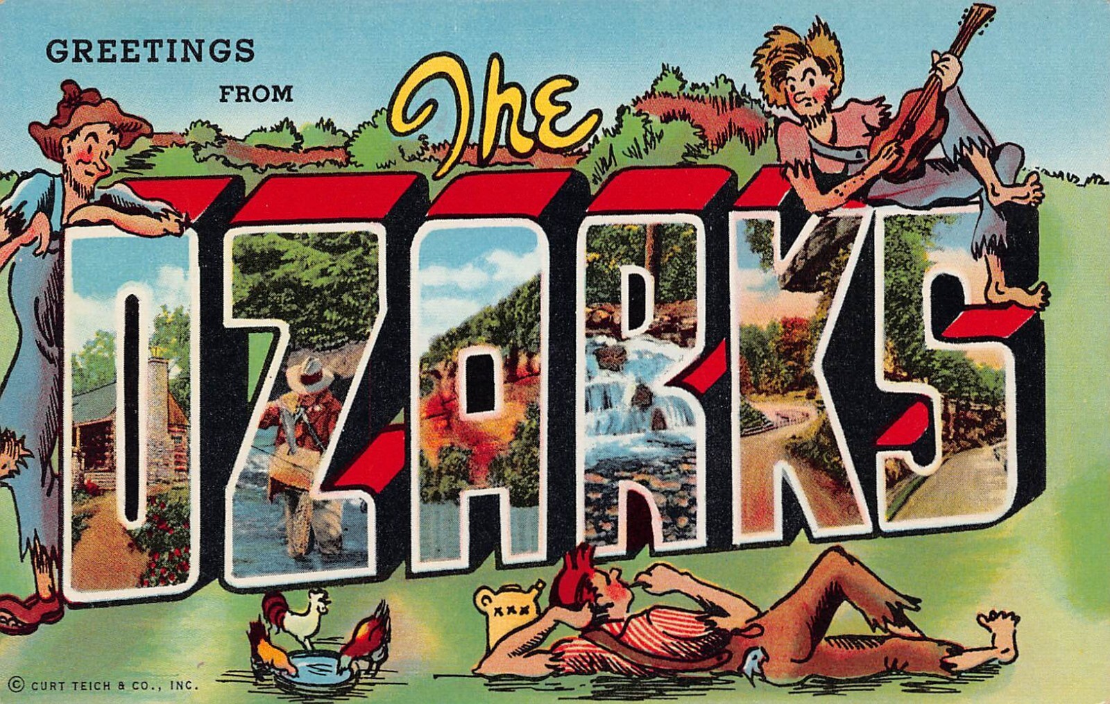 Ozarks (Missouri MO) Greetings From Large Letter Linen 3B386-N Postcard