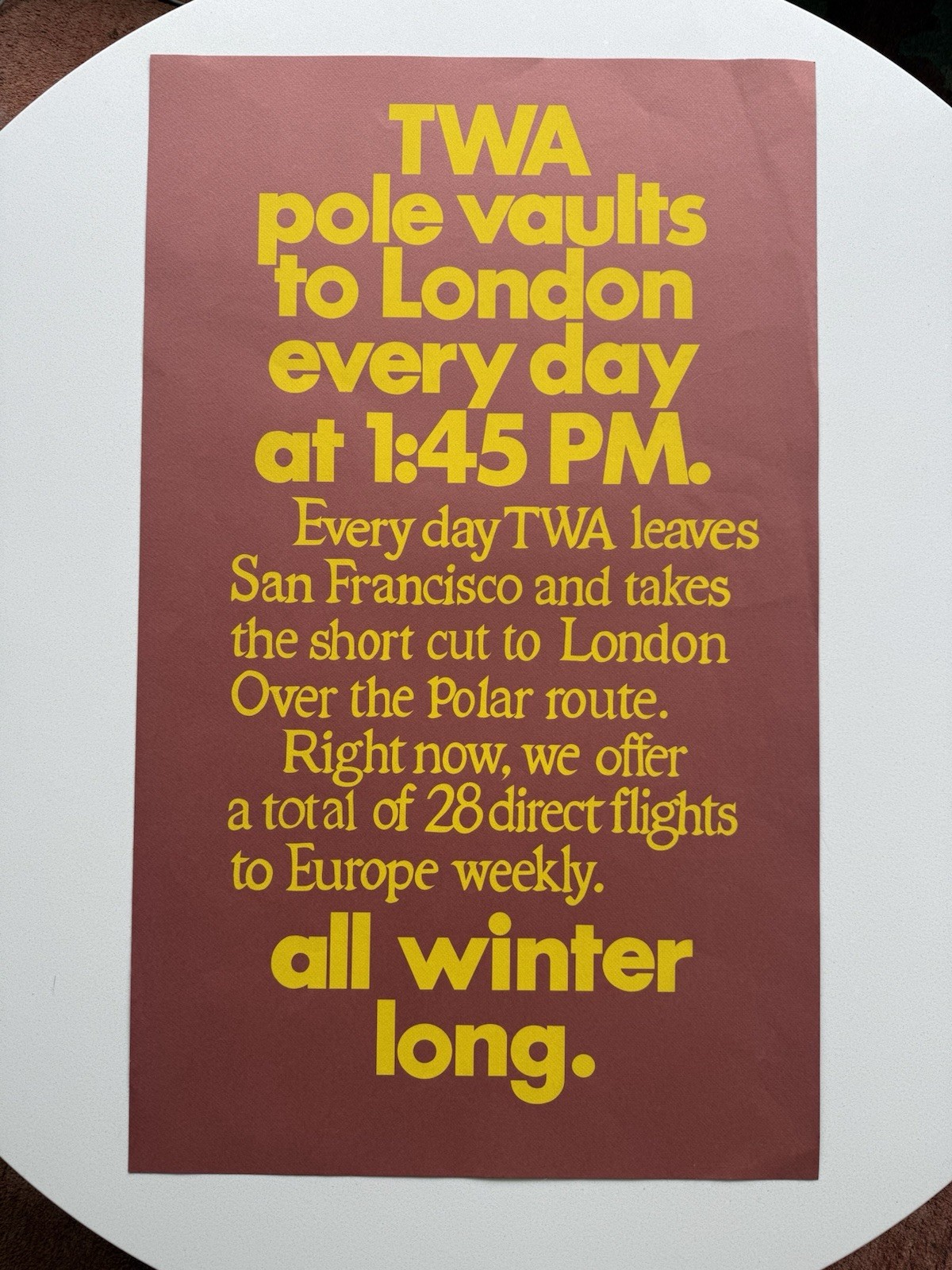 Rare TWA 1960\'s TRAVEL poster Advertisement Rare TWA 1960\'s TRAVEL poster Advertisement