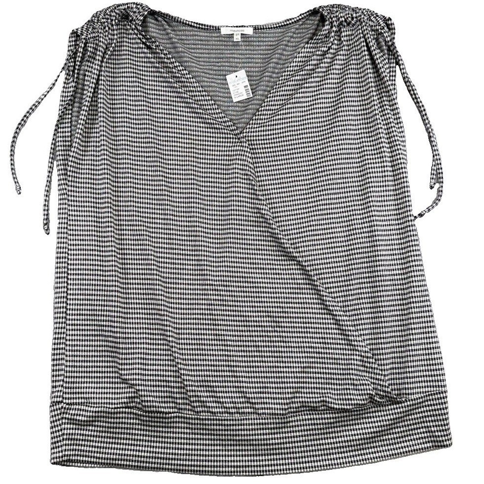 NWT Maurices Faux Wrap Black & White V-Neck Stretch Top XL Preppy Office
