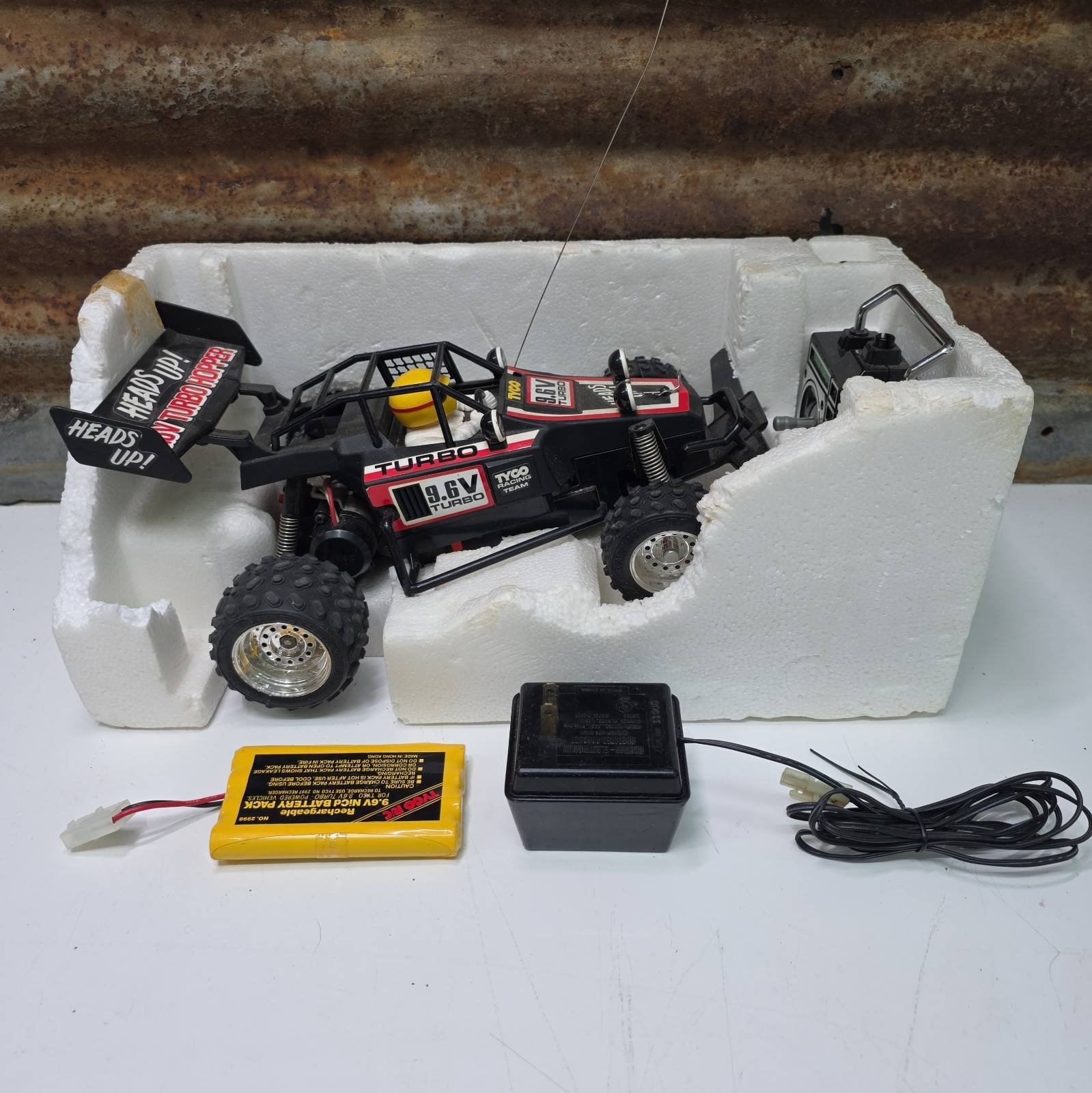 TESTED Vintage 1990 Tyco R/C 9.6V Black Heads Up Turbo HOPPER With Insert