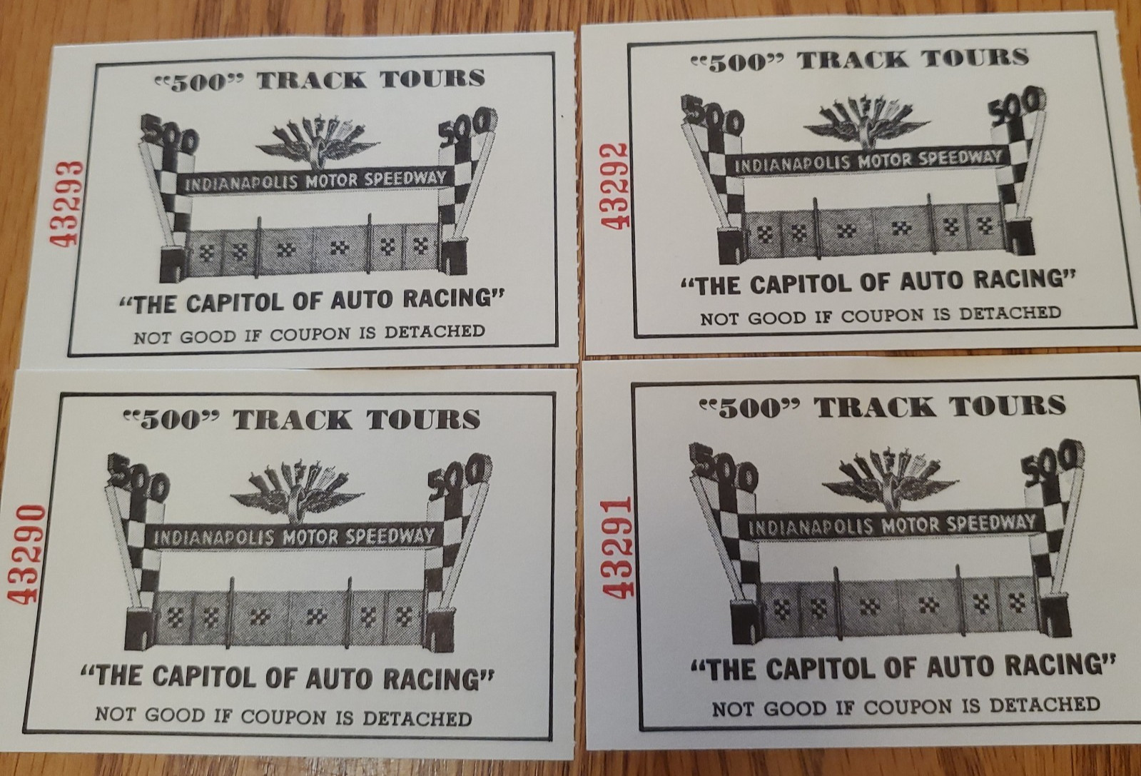 Lot of 4 Vintage Indianapolis Motor Speedway 500 Track Tour Tickets 1978