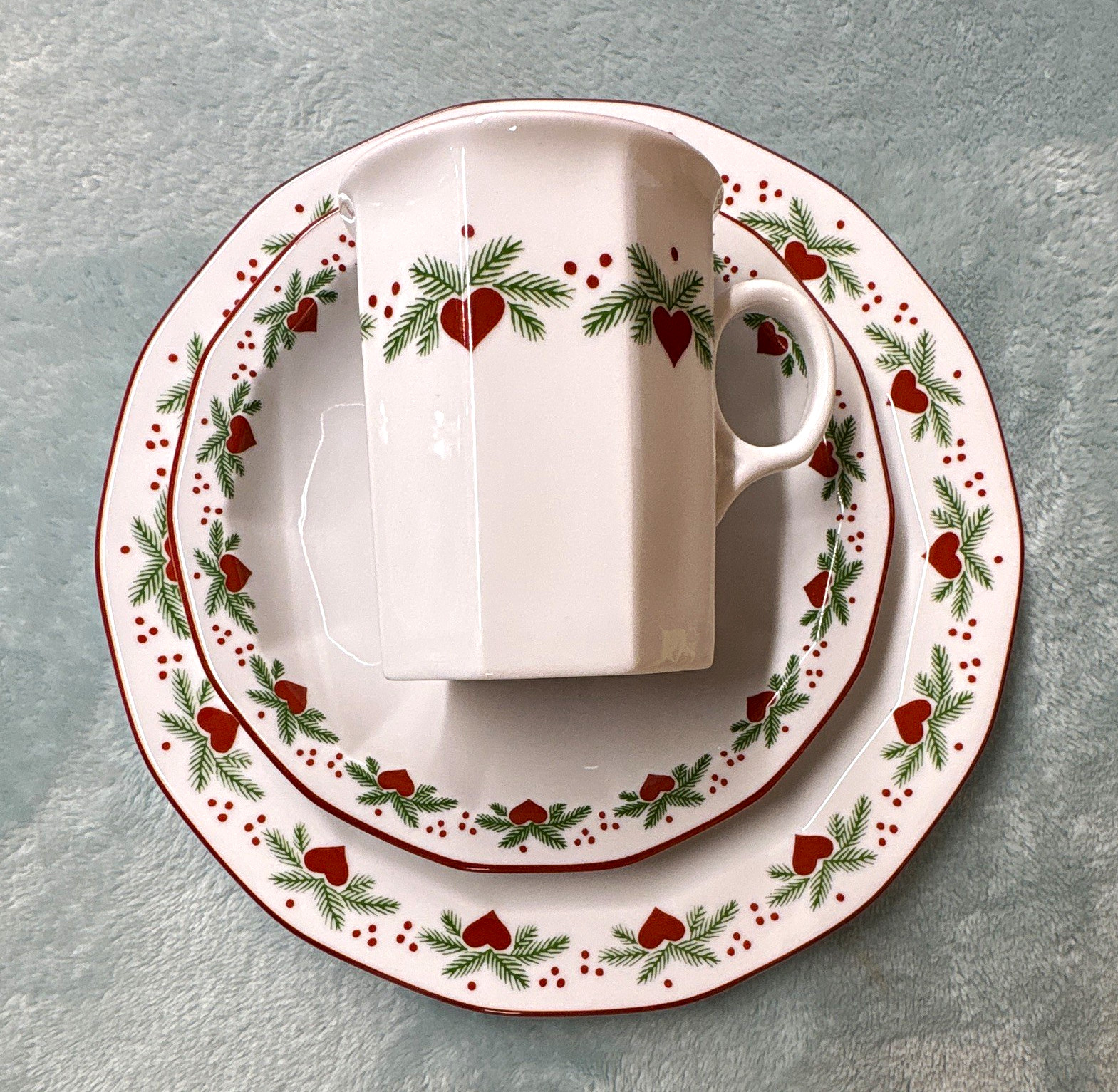 Porsgrund Norway 1990s  Hearts and Pines 3 piece set