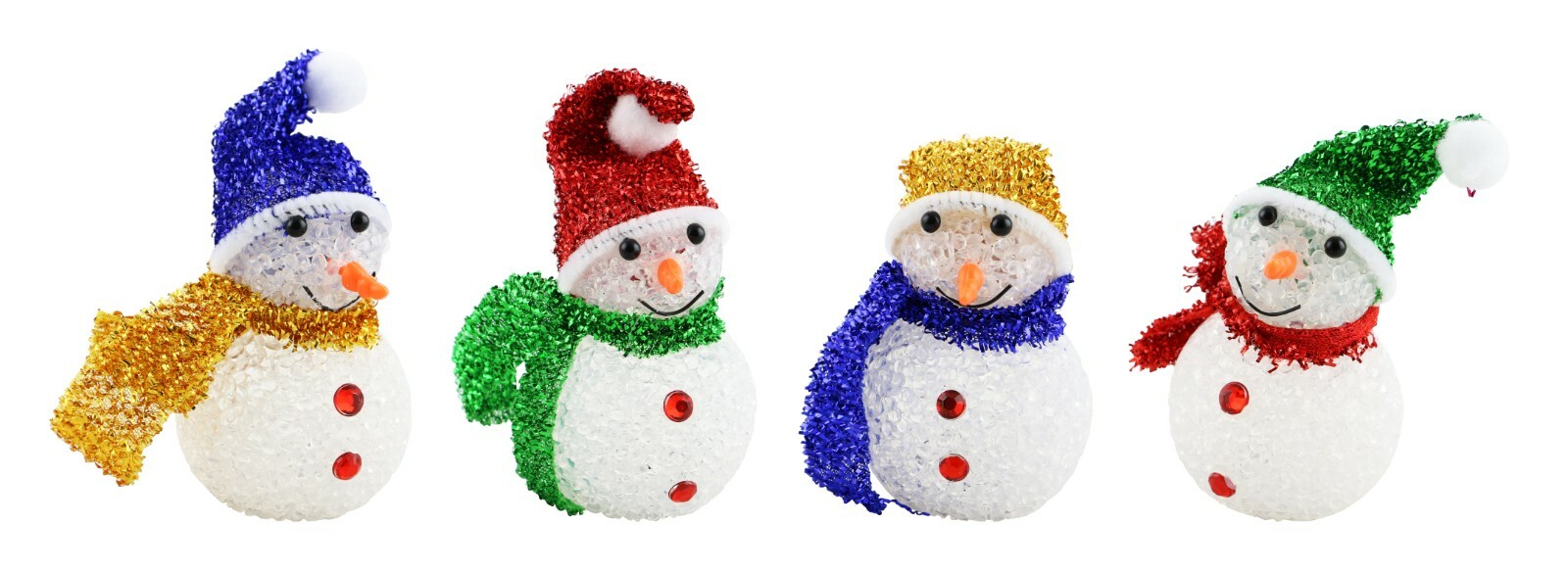 Snowman Christmas Tree Ornaments Light Up Assorted Snowmen 4-pc Set of 6-inch