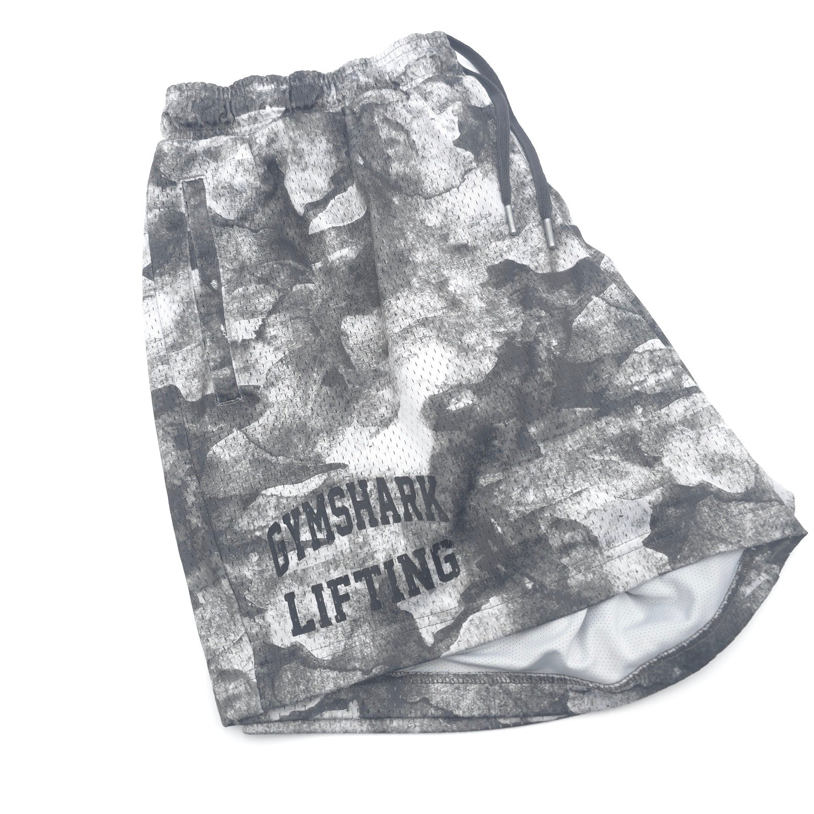 Gymshark Lifting Mens 3XL Mesh Shorts Lined Gray Camo Bodybuilding Training
