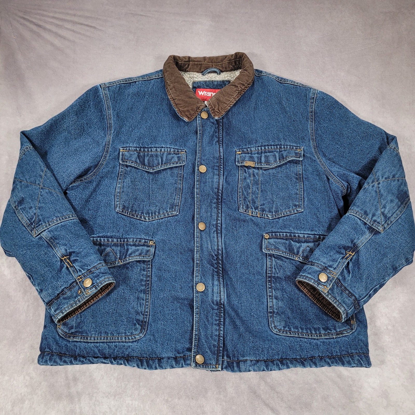 Wrangler Hero Jacket Mens 2XL Blue Denim Sherpa Lined Corduroy Collar Barn Coat
