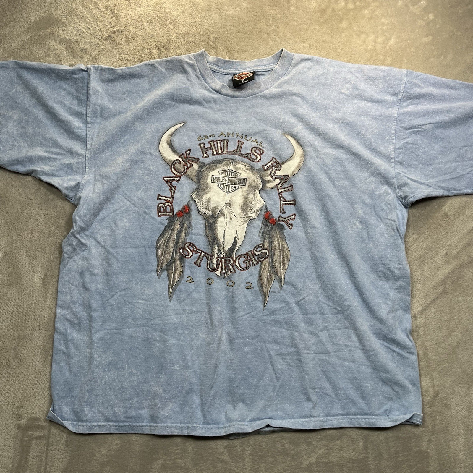 Vintage 2002 Harley Davidson T Shirt XL Blue Sturgis Black Hills Rally