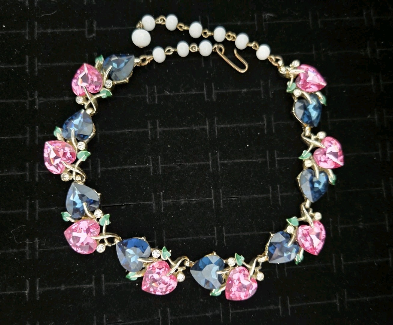 Vintage Signed KRAMER Rhinestone Necklace New Swarovski Crystal Hearts OOAK