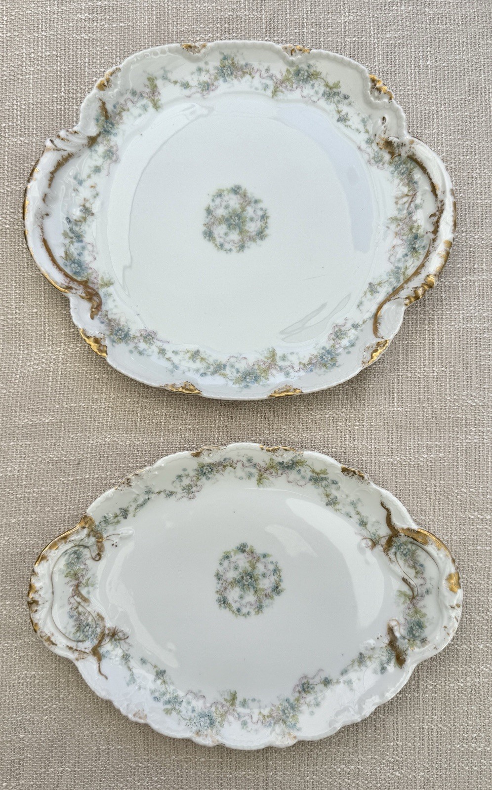 Antique Theodore Haviland Limoges France 2 Floral Serving Platters Gold Trim