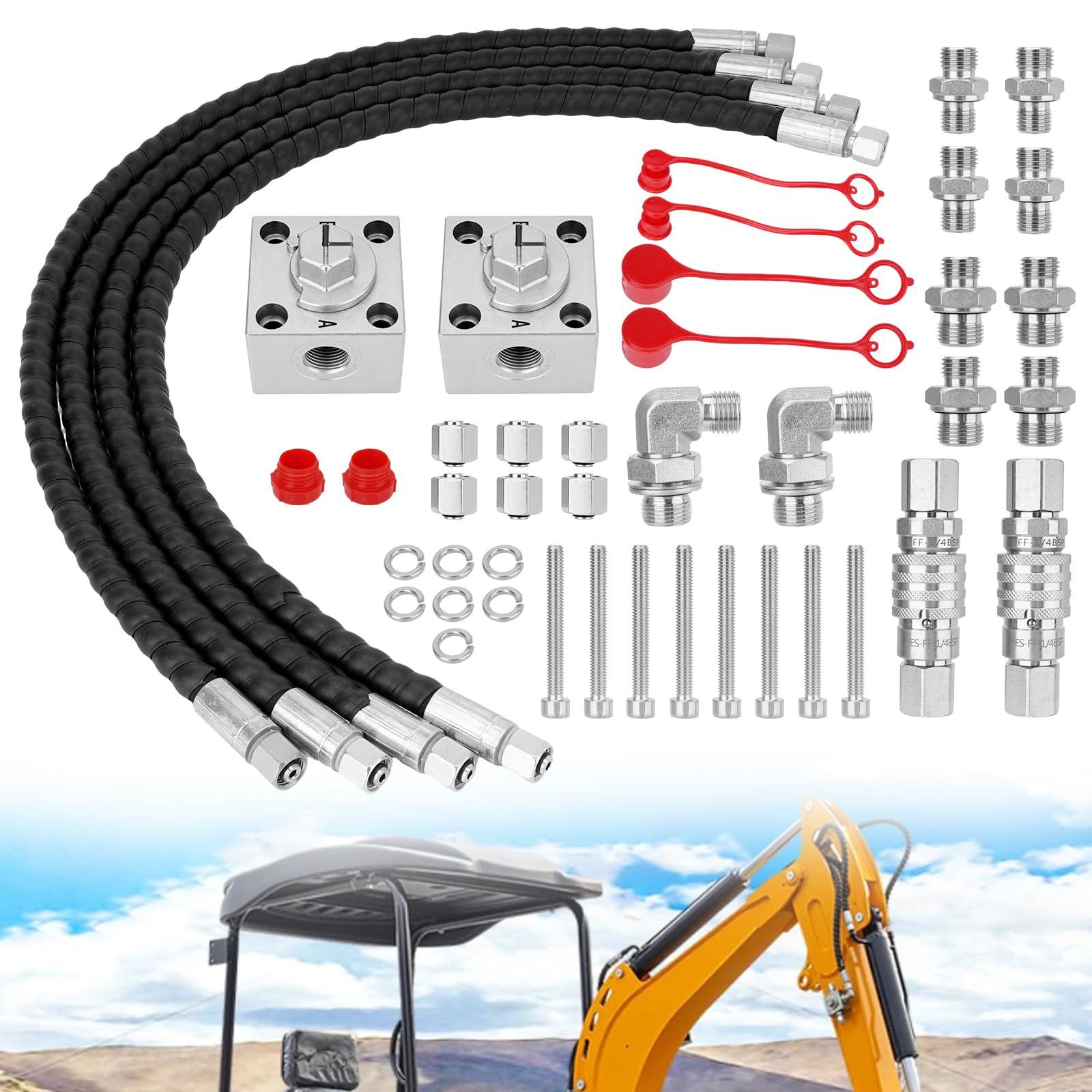 2Pcs 3 Way Hydraulic Diverter Valves Kit For 1-2 Ton Mini Excavator W/ 31