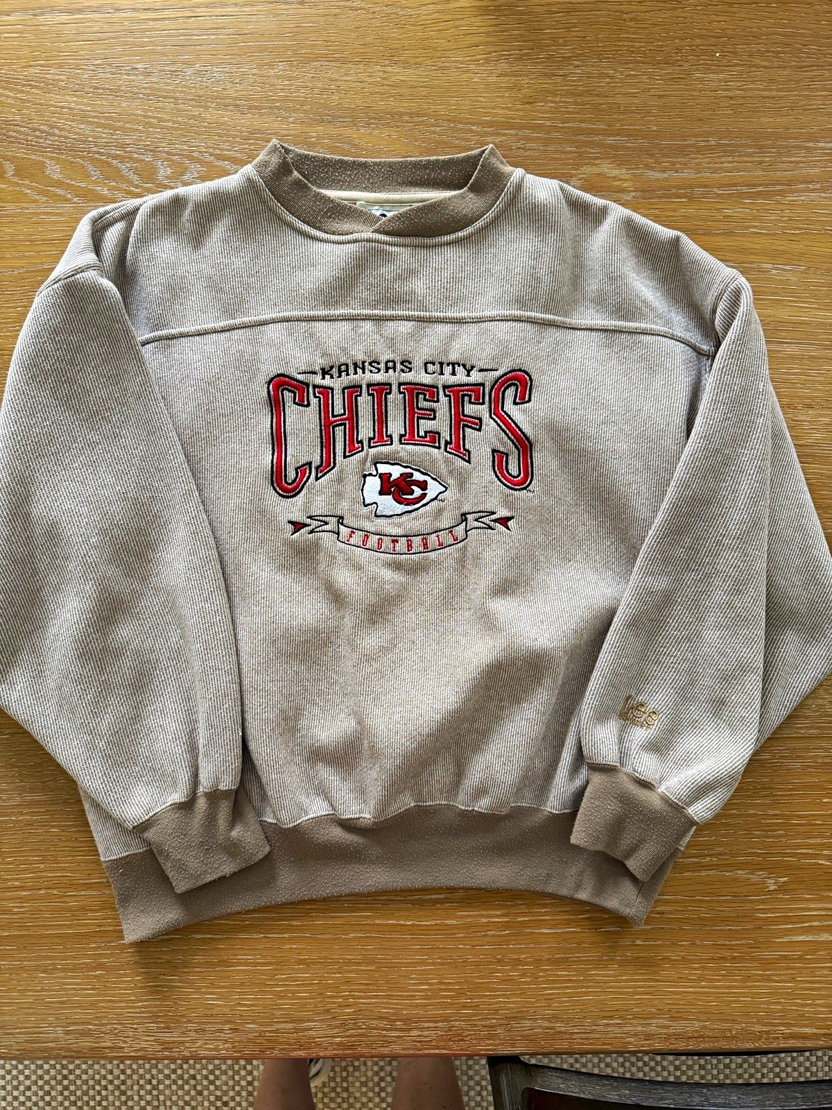 Vintage 90s Lee Sport Kansas City Chiefs NFL Football Tan Ribbed Sweatshirt