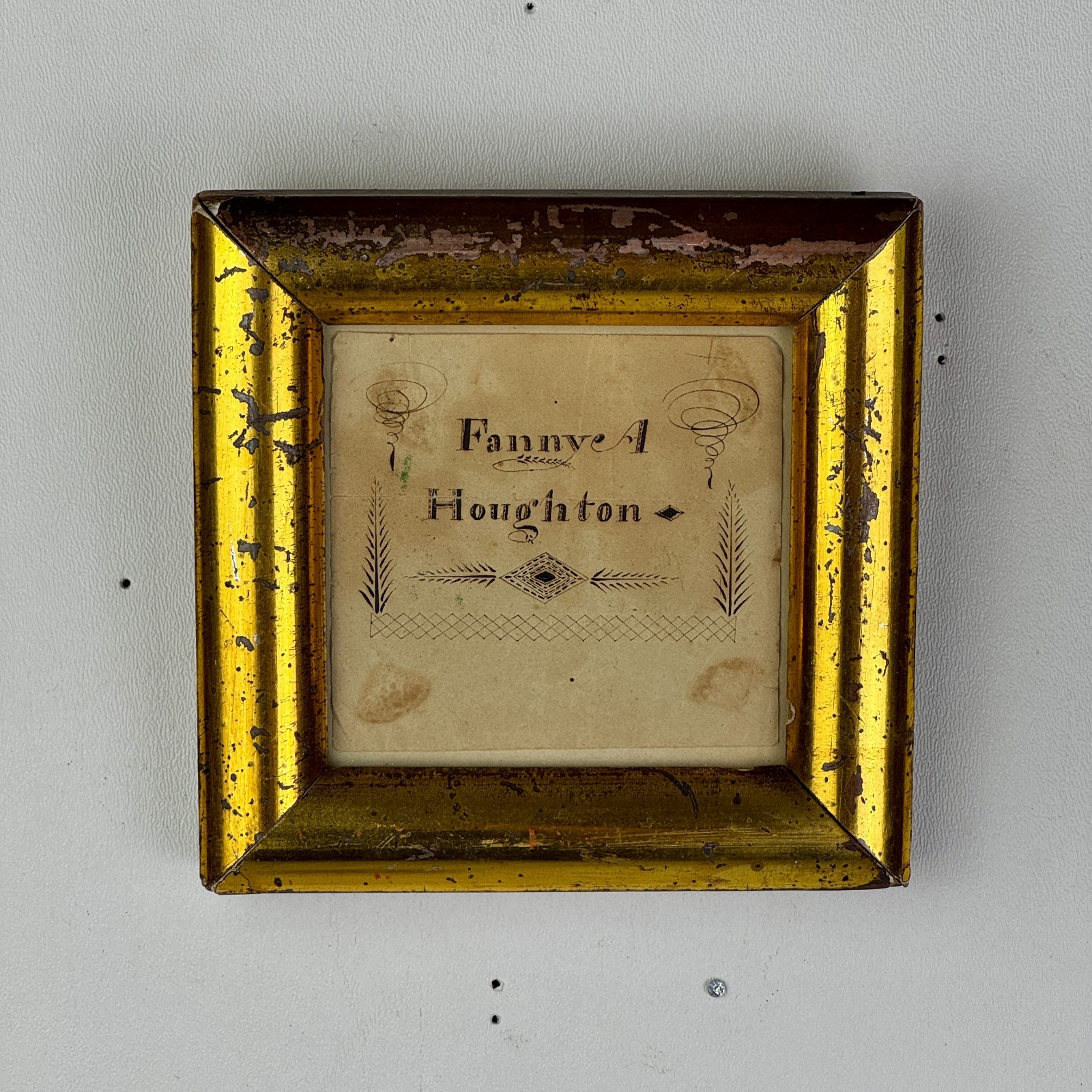 Antique 19th Century Calligraphy Penmanship, Fanny A. Houghton, In Gilt Frame