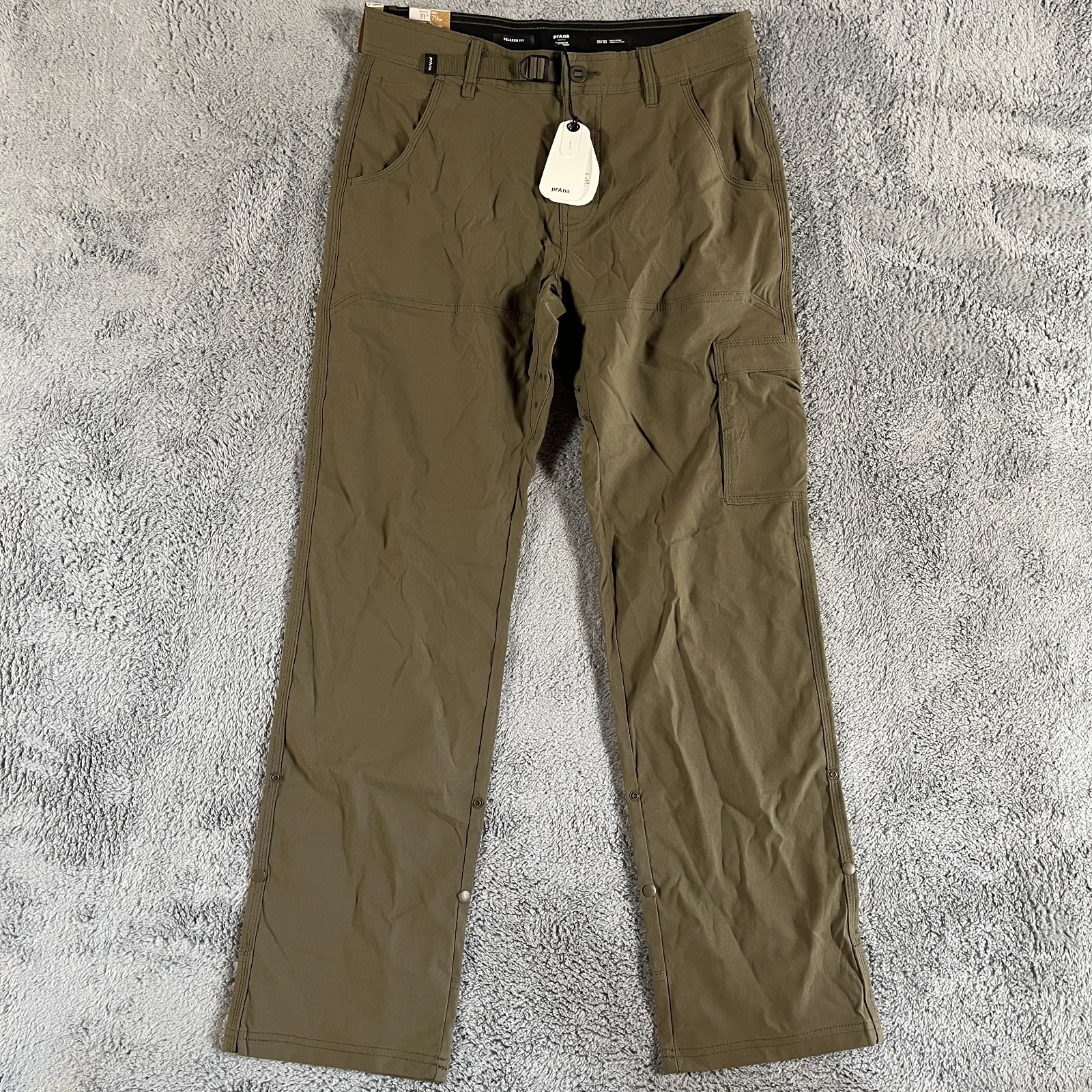 Prana Men\'s Stretch Zion Pant II Slate Green Hiking Outdoor 31x32 Roll Up Belted