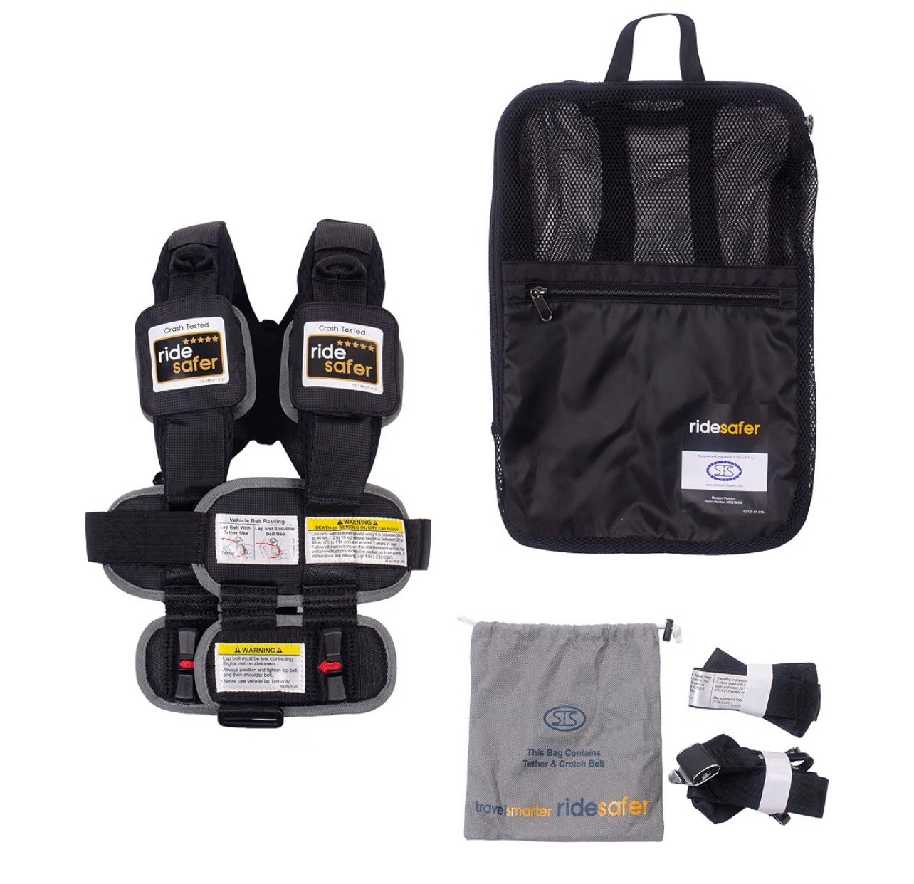 RideSafer Gen 5 - Extra Small (XS) Black, Lightweight, Compact Portable Car Seat