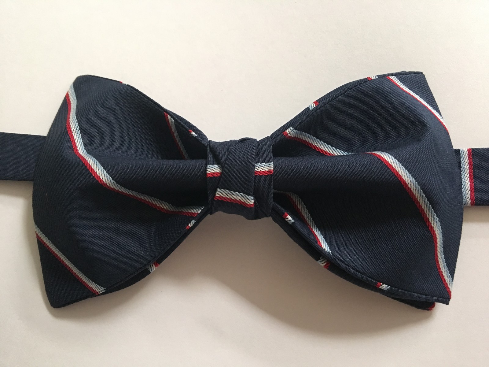 NEW Handmade Custom Bow tie Navy/Red/White Striped Pre Tied Adjustable NEW Handmade Custom Bow tie Navy/Red/White Striped Pre Tied Adjustable