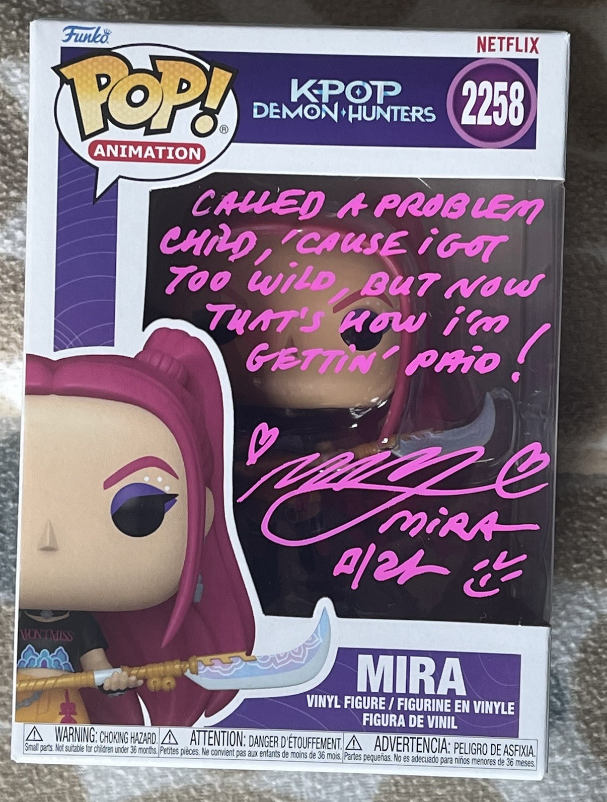 K-Pop Demon Hunters Mira Funko 2258 Signed May Hong Quote,  JSA COA W/protector