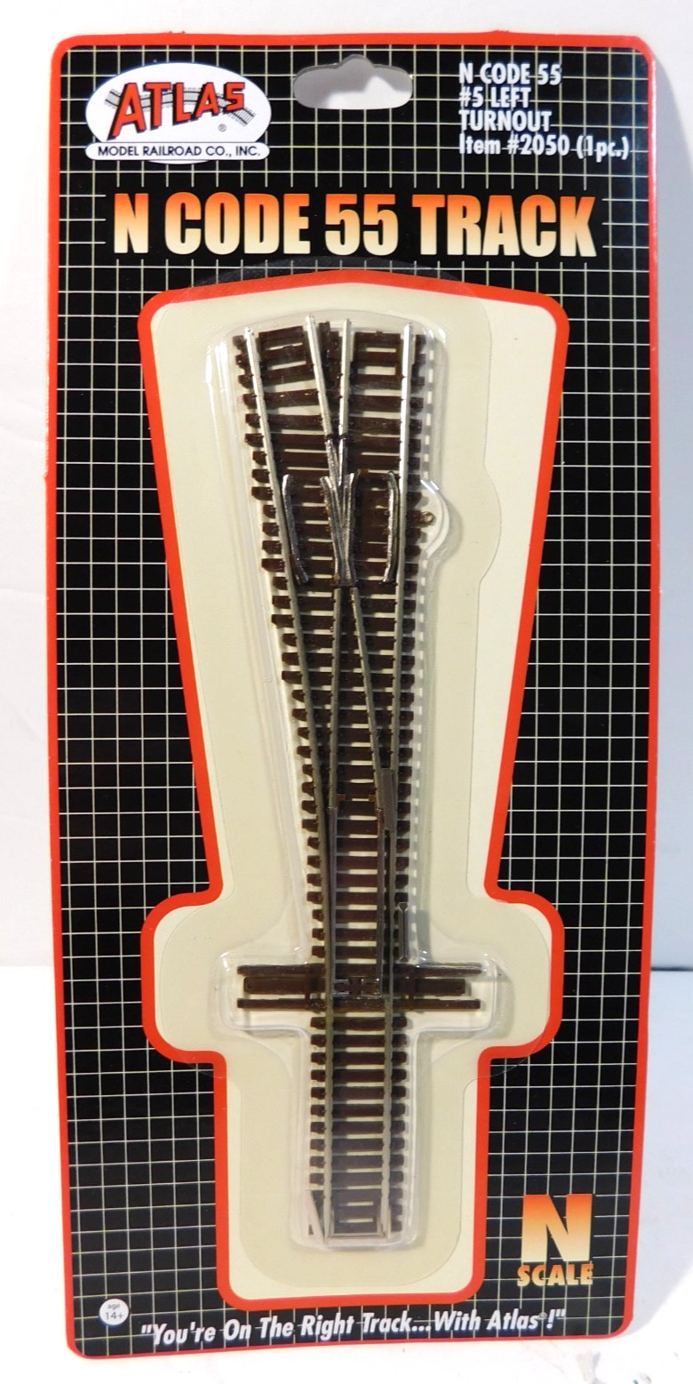 Atlas N Scale Code 55 Track #5 Left Turnout Miniature Train Rail #2050-sealed