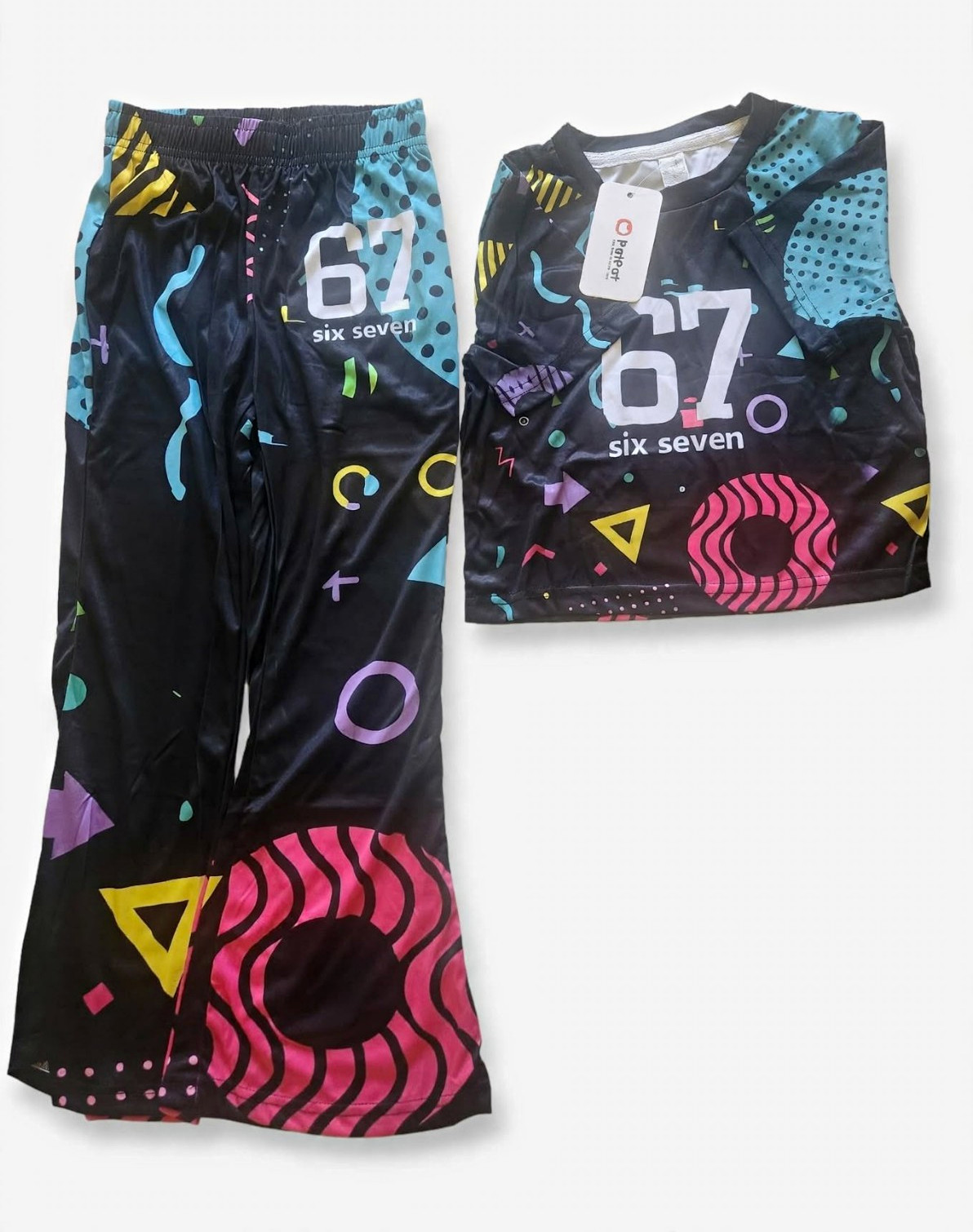 PatPat Girls 2pc Set Size 9-10Y 67 Six Seven Tee & Pants Retro 90s Print NWT