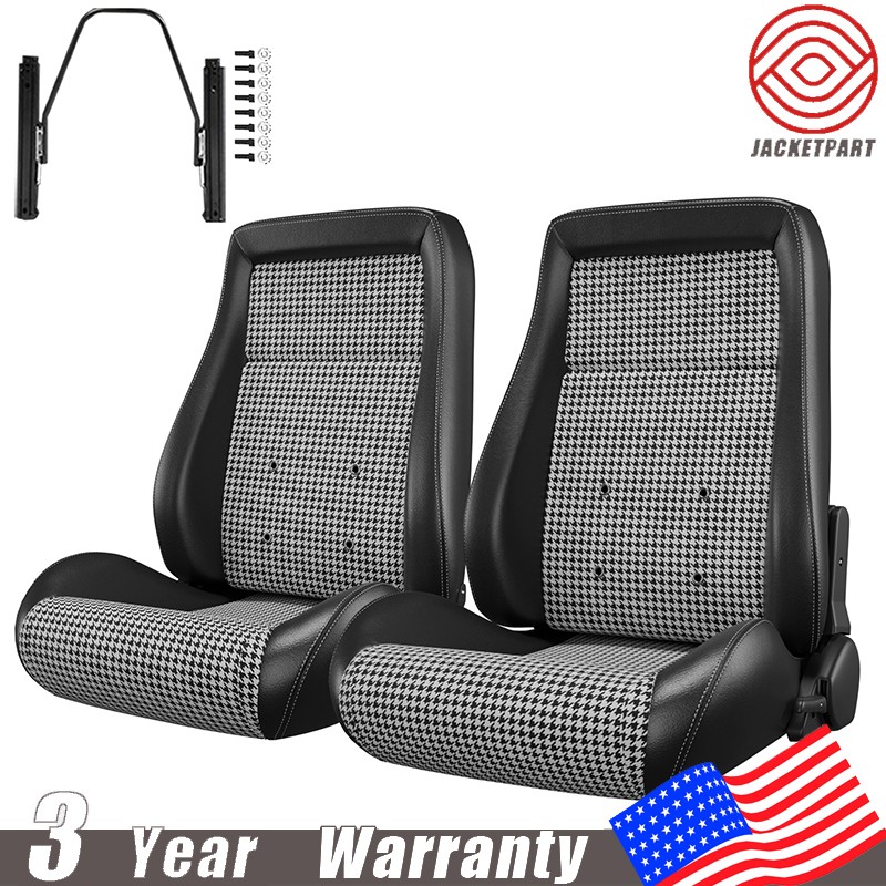 2pcs Bucket Racing Seats PVC Leather Reclinable w/ Slider for Chevy Vintage Car