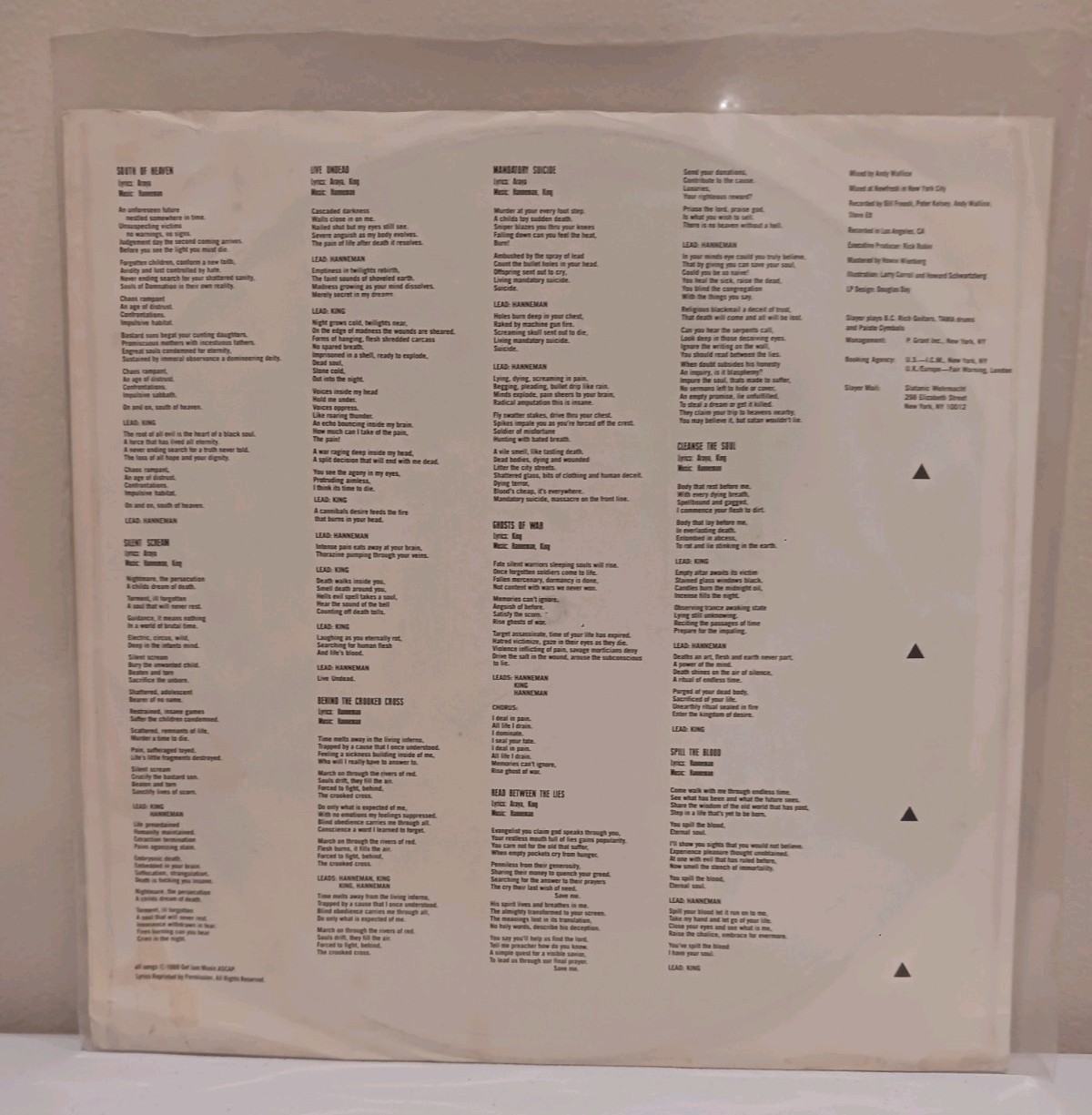 Slayer South Of Heaven Vinyl US 1988 1st Press GHS 24203 Missing Jacket Tested