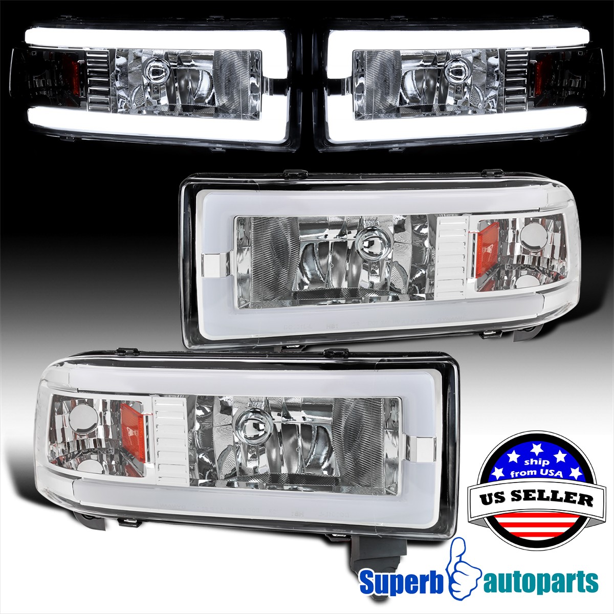 Fits 1994-2001 Dodge Ram 1500 2500 3500 LED Tube Headlights Headlamps Left+Right Fits 1994-2001 Dodge Ram 1500 2500 3500 LED Tube Headlights Headlamps Left+Right