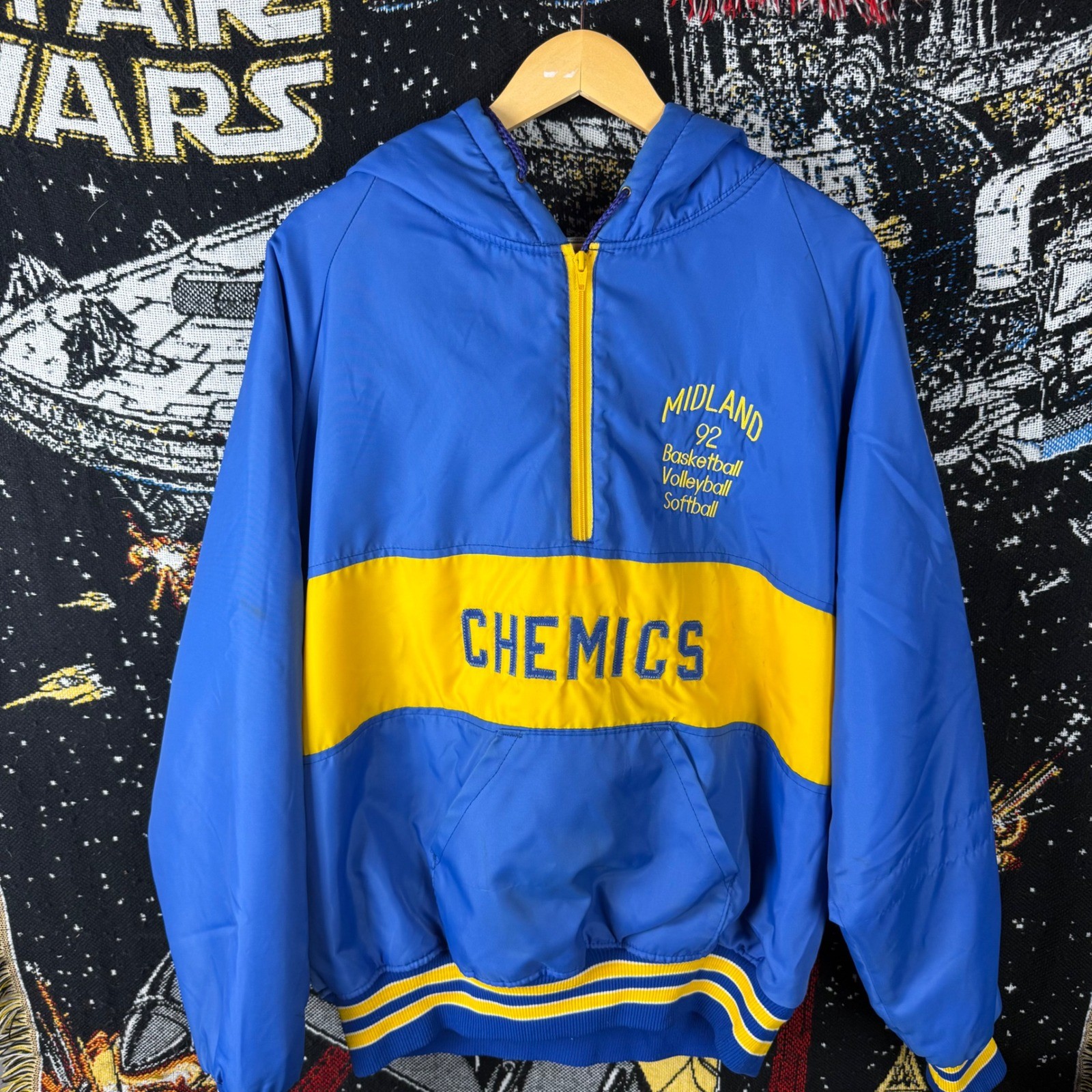 Vintage Harvard Clothing Midland Chemics Quarter Zip Hooded Windbreaker Blue L