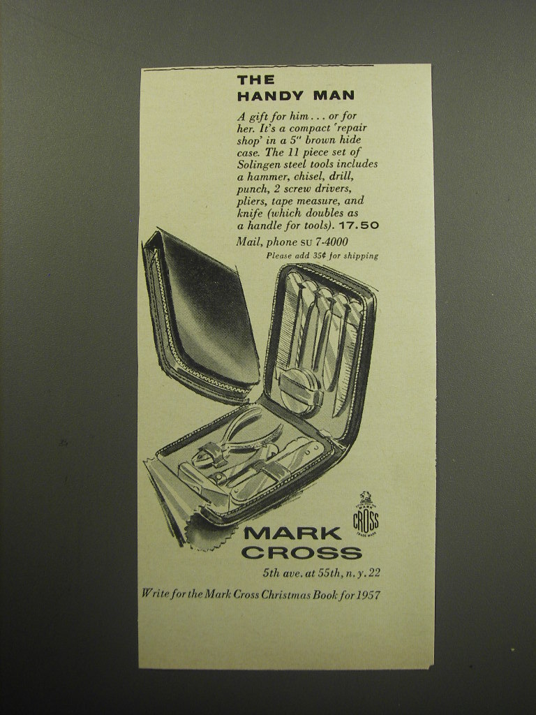 1957 Mark Cross Tool Set Ad - The Handy Man 1957 Mark Cross Tool Set Ad - The Handy Man