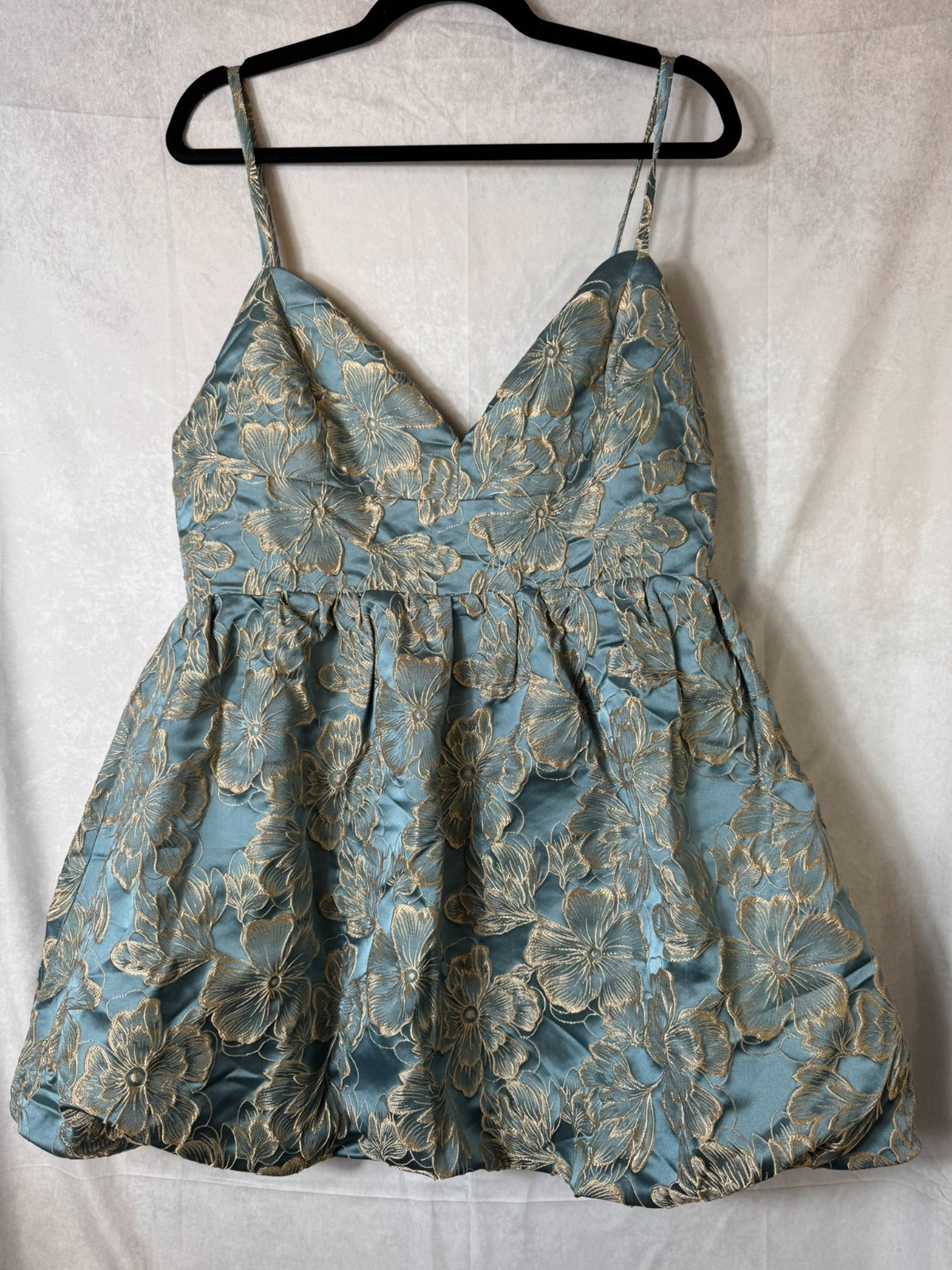 *LULUS* Dreamlike Aura Slate Blue Floral Jacquard Bubble-Hem Mini Dress Size XL *LULUS* Dreamlike Aura Slate Blue Floral Jacquard Bubble-Hem Mini Dress Size XL