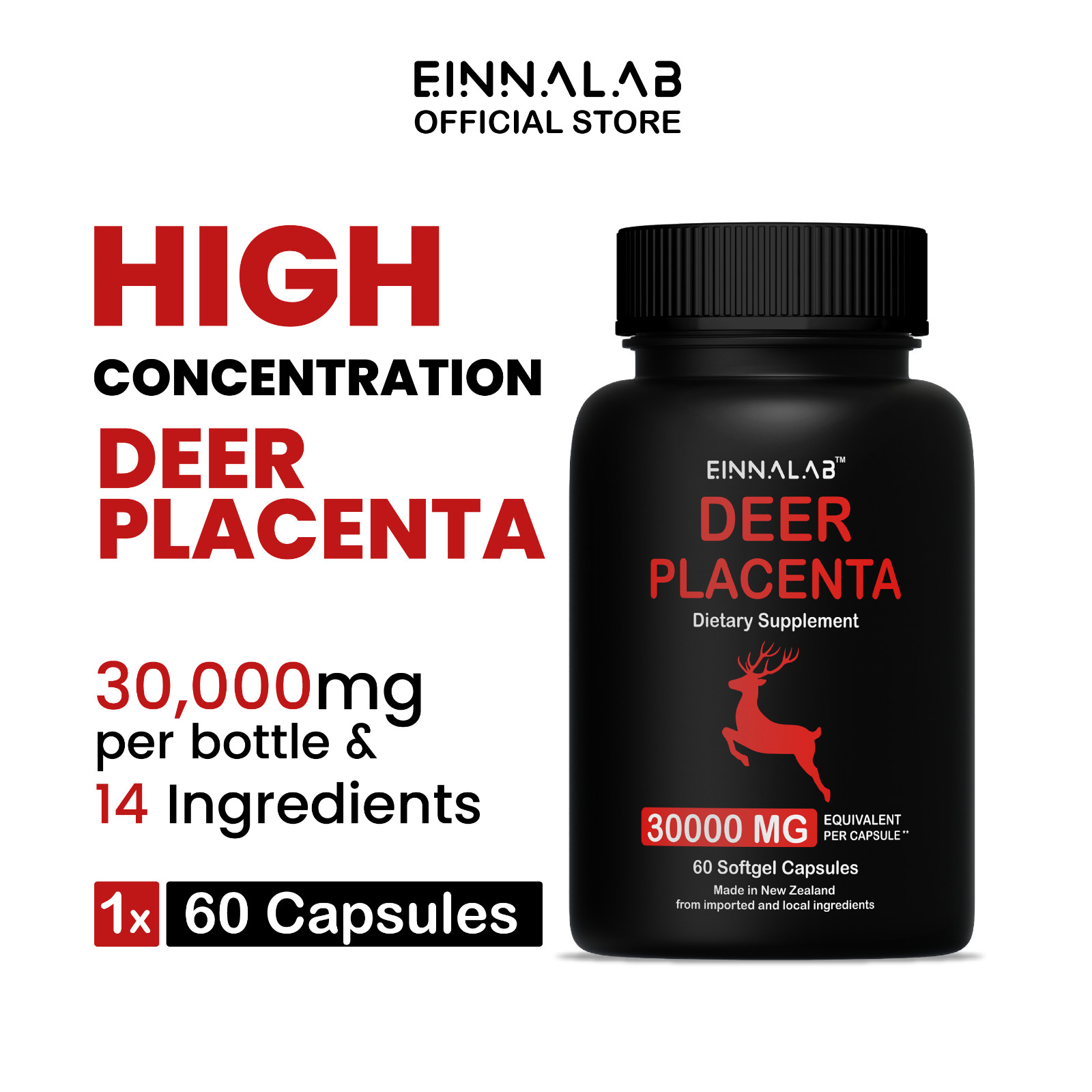 EINNALAB ⚡HIGHEST ⚡ Deer Placenta 30000mg Dosage- 60 Capsule Made in New Zealand