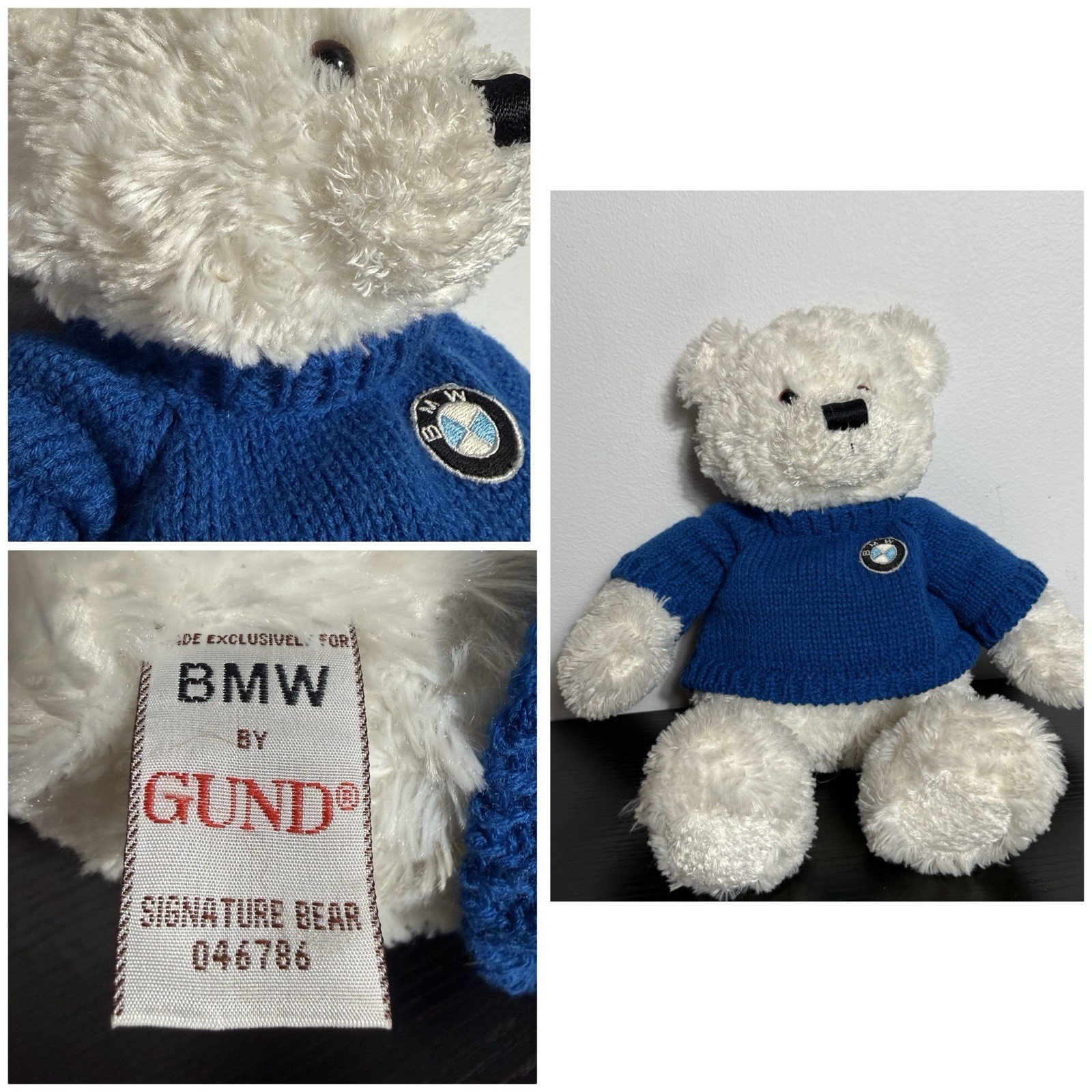 GUND BMW White Plush 16” Teddy Bear Blue Sweater BMW Logo Car Club