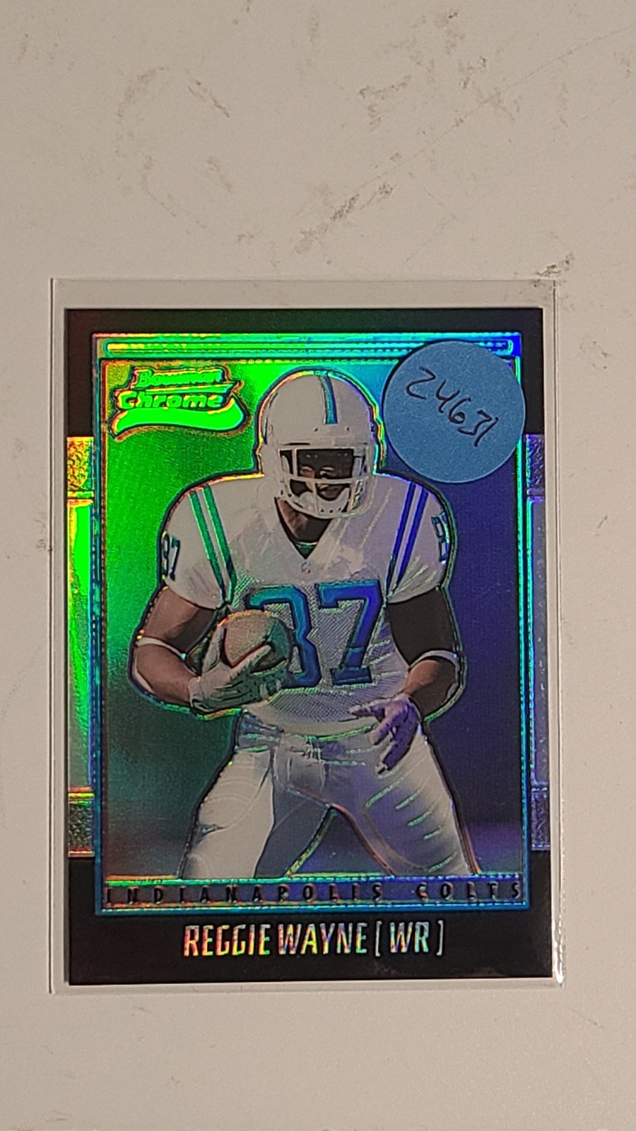 2001 Bowman Chrome Reggie Wayne Rookie Refractor /1999 RC #189 HOF SP 2001 Bowman Chrome Reggie Wayne Rookie Refractor /1999 RC #189 HOF SP