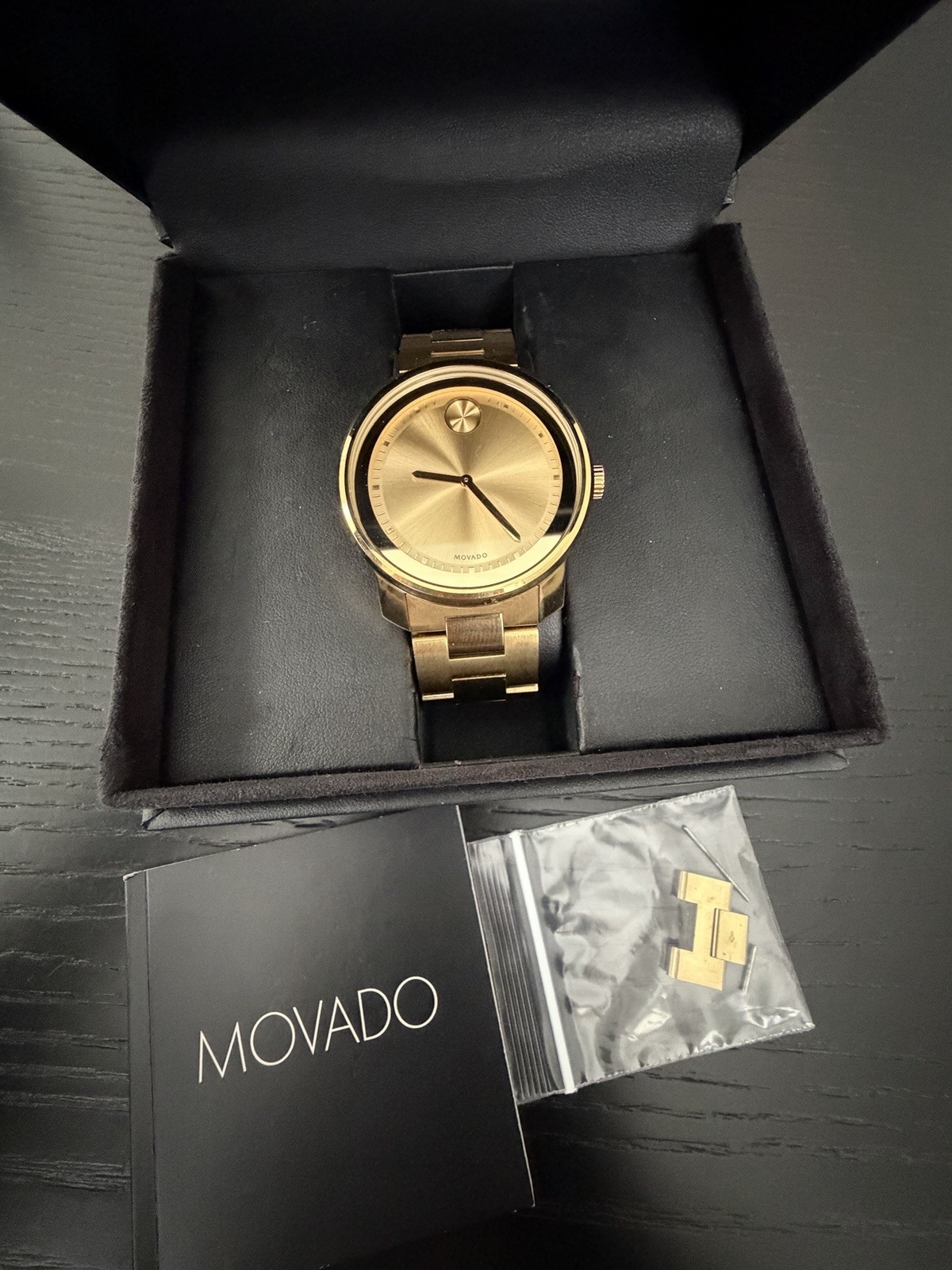 Movado BOLD 3600258 Gold Tone Champagne Dial Swiss Quartz Men’s Watch 44mm