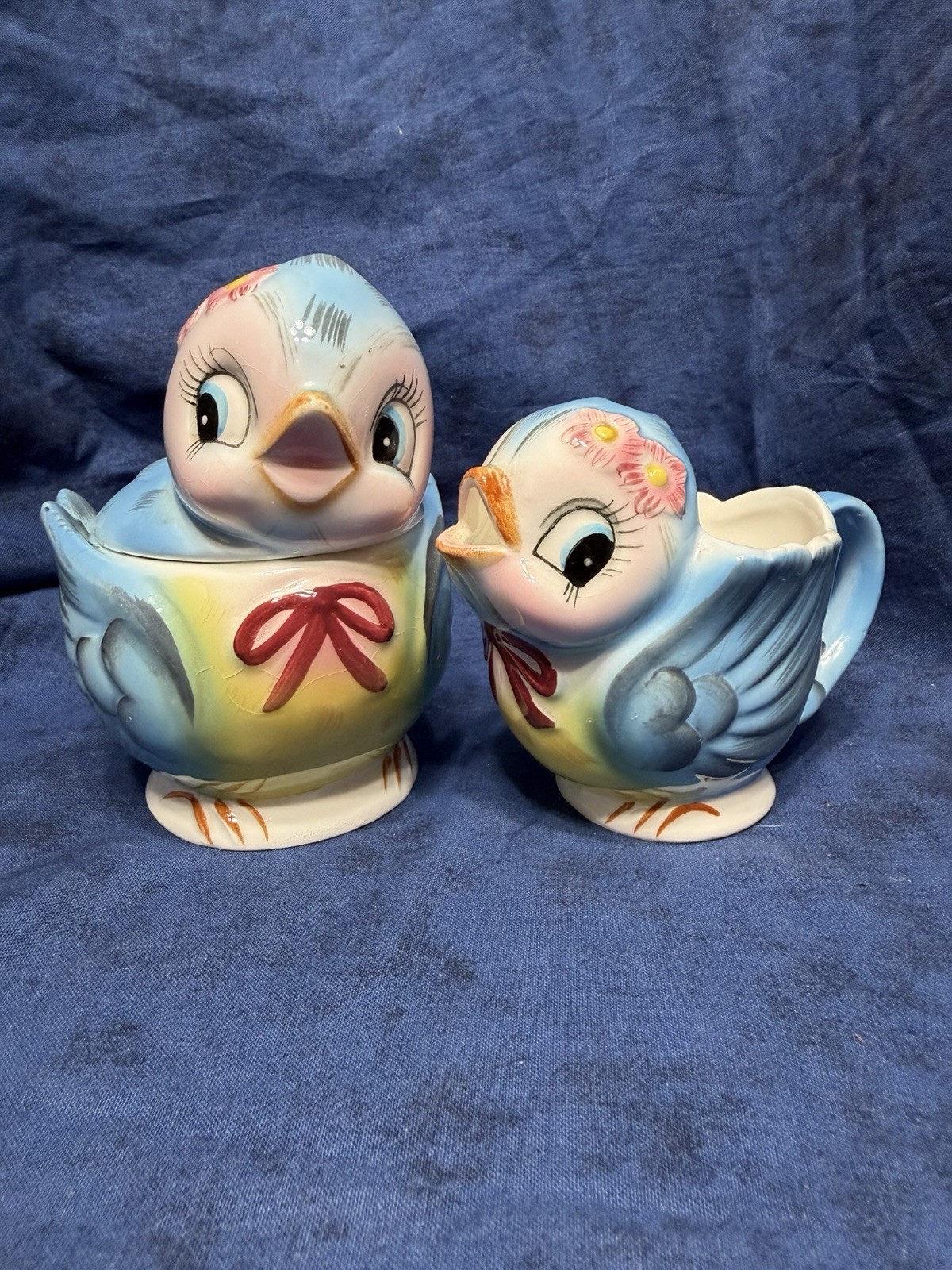 Vintage-Geo Z. Lefton-Bluebird Creamer and Sugar Set-Model #290-1950s-READ