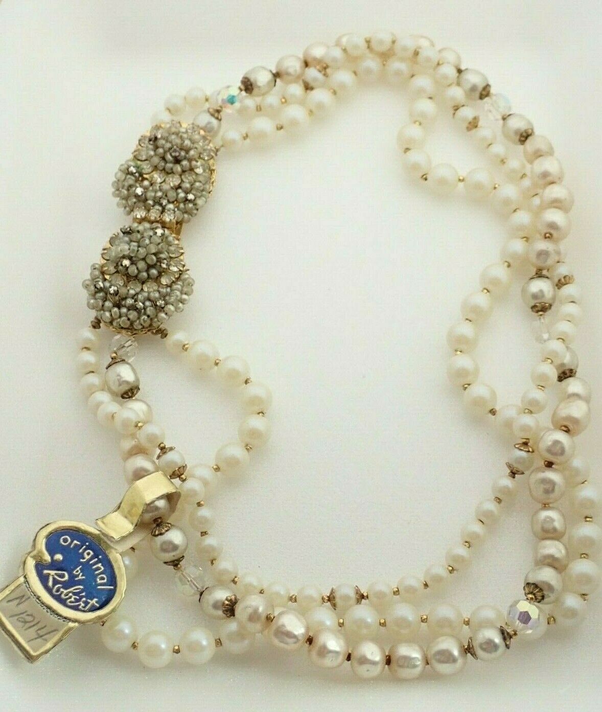 Vintage Original By Robert Signed Multi Strand Faux Baroque Pearl Necklace w Tag