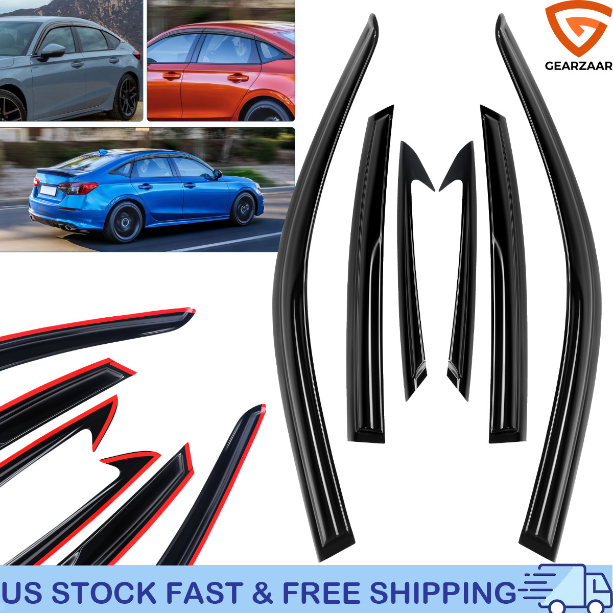 For Honda Civic Sedan 22-2026 Black Window Vent Visor Rain Guards Rain Guards x6