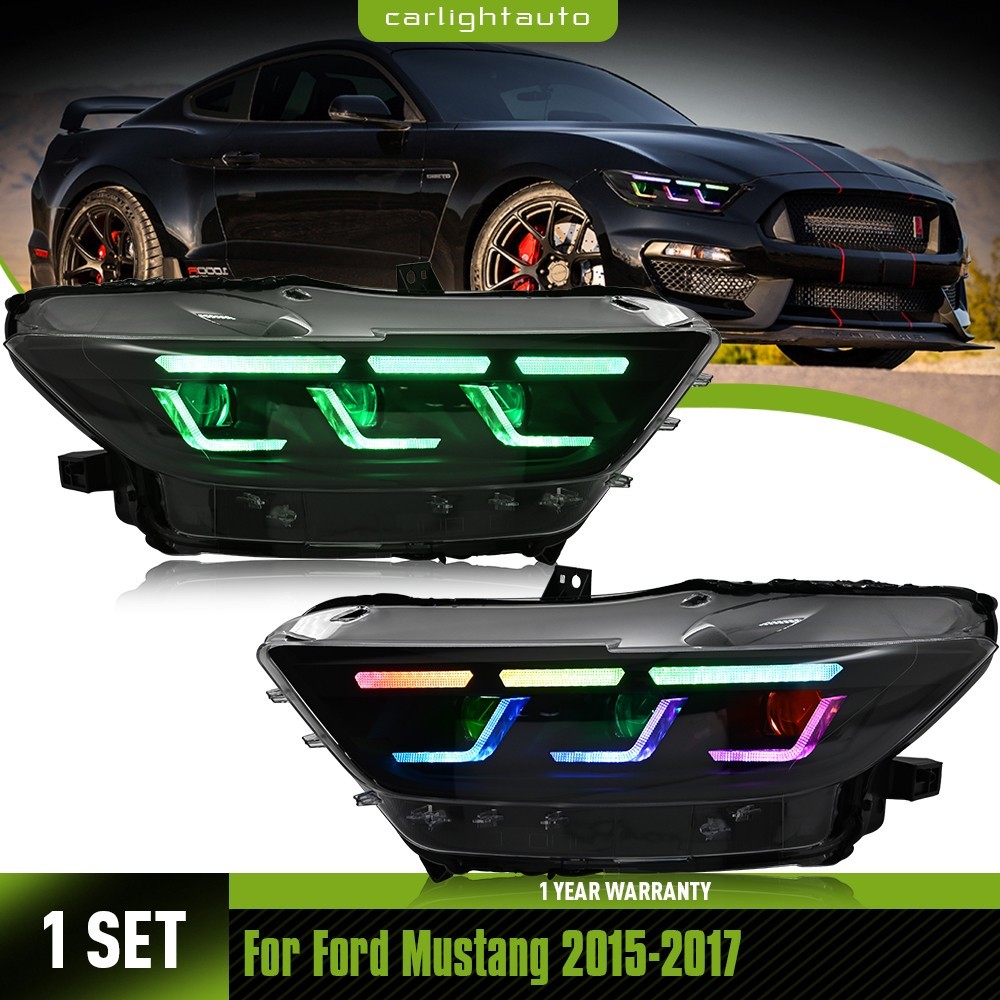 1Set RGB Tri-Beam LED Projector Headlights For Ford Mustang 2015-2017 Front Lamp