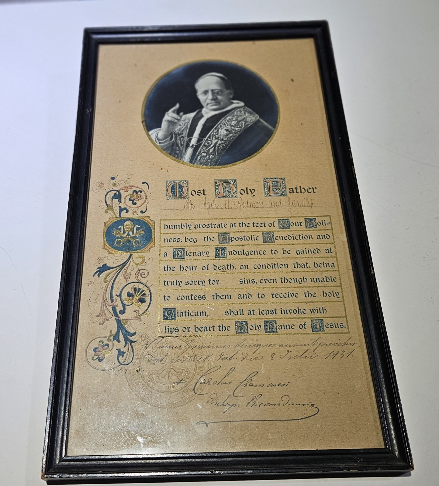 Religious Catholic Vintage Pope Blessing 1931 Religious Catholic Vintage Pope Blessing 1931