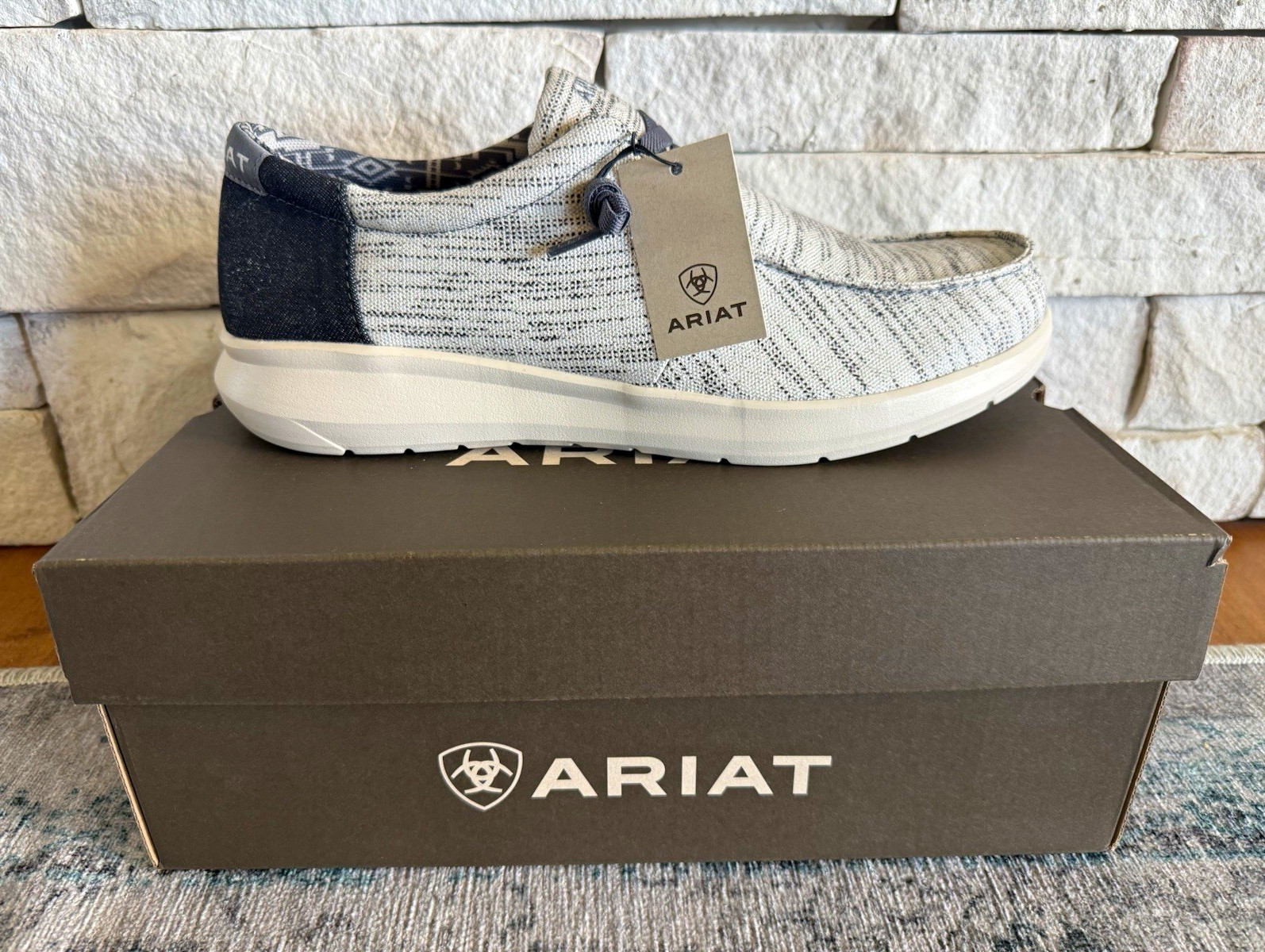 Ariat Hilo Men\'s Knit Slip-On Casual Shoes White/Blue US 13 EE Wide