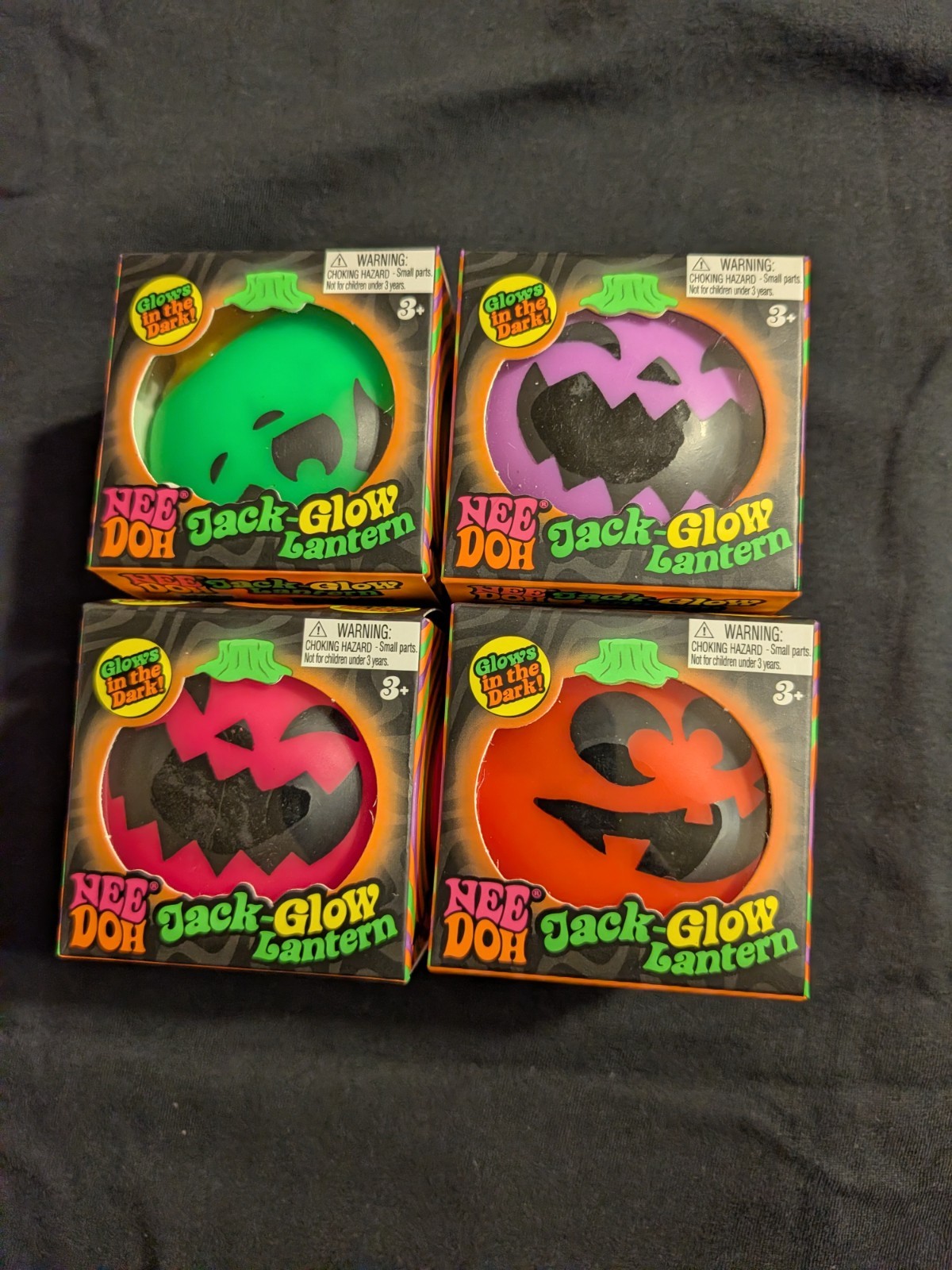 Rare HTF NeeDoh Halloween Glow in the Dark Jack Glow Lantern Pumpkin Lot of 4