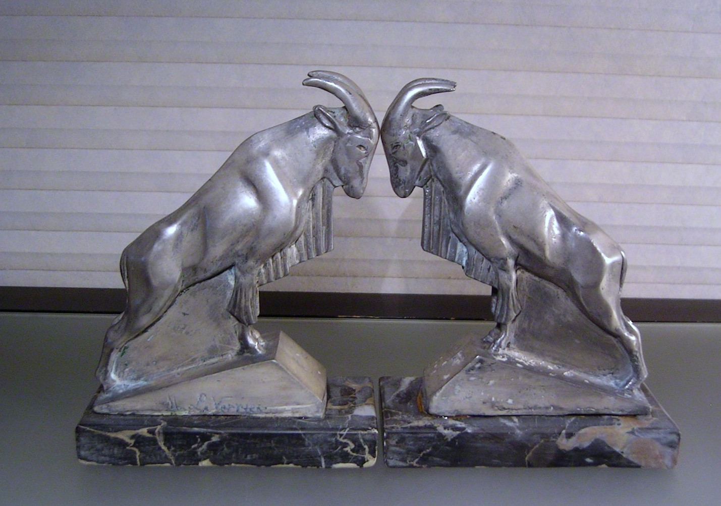 Vintage Max Le Verrier Ram Ibex Art Deco Bookends Cast Metal 1930's Damage