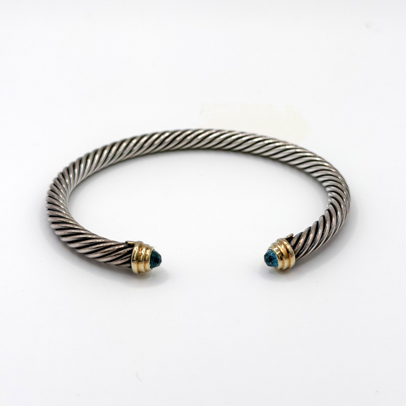 David Yurman Classic Cable Bracelet Sterling Silver with Gold and Blue Topaz 5mm