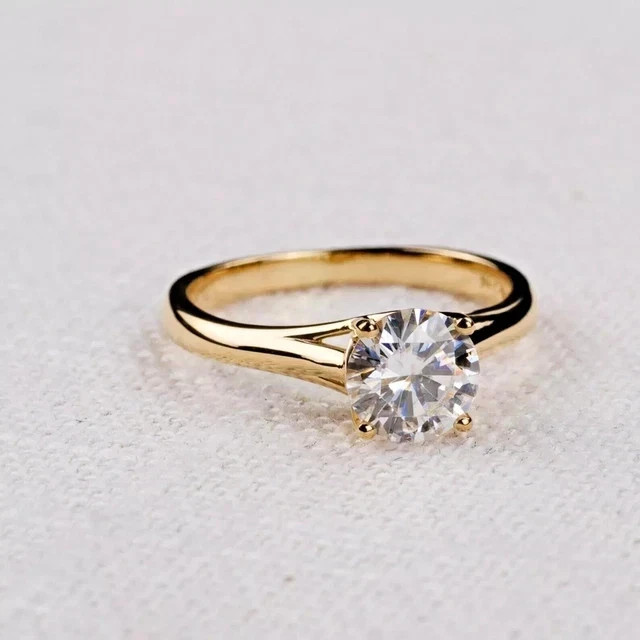 2Ct Round Natural Diamond Bridal Engagement Ring 14K Real Yellow Gold Size 6 7 8